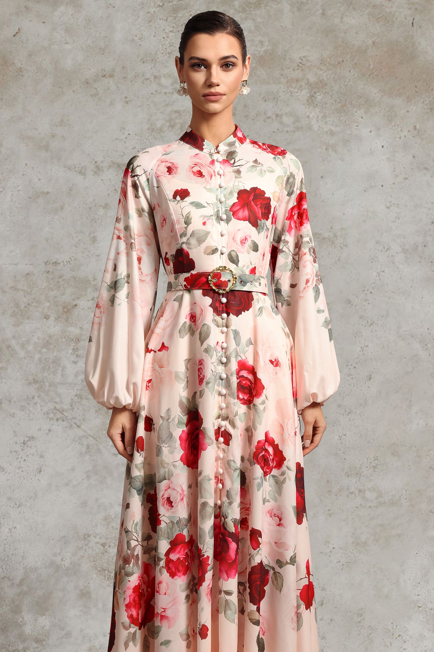 Rucifa Resort Flowy Long Sleeve Printed Woven Maxi Dress