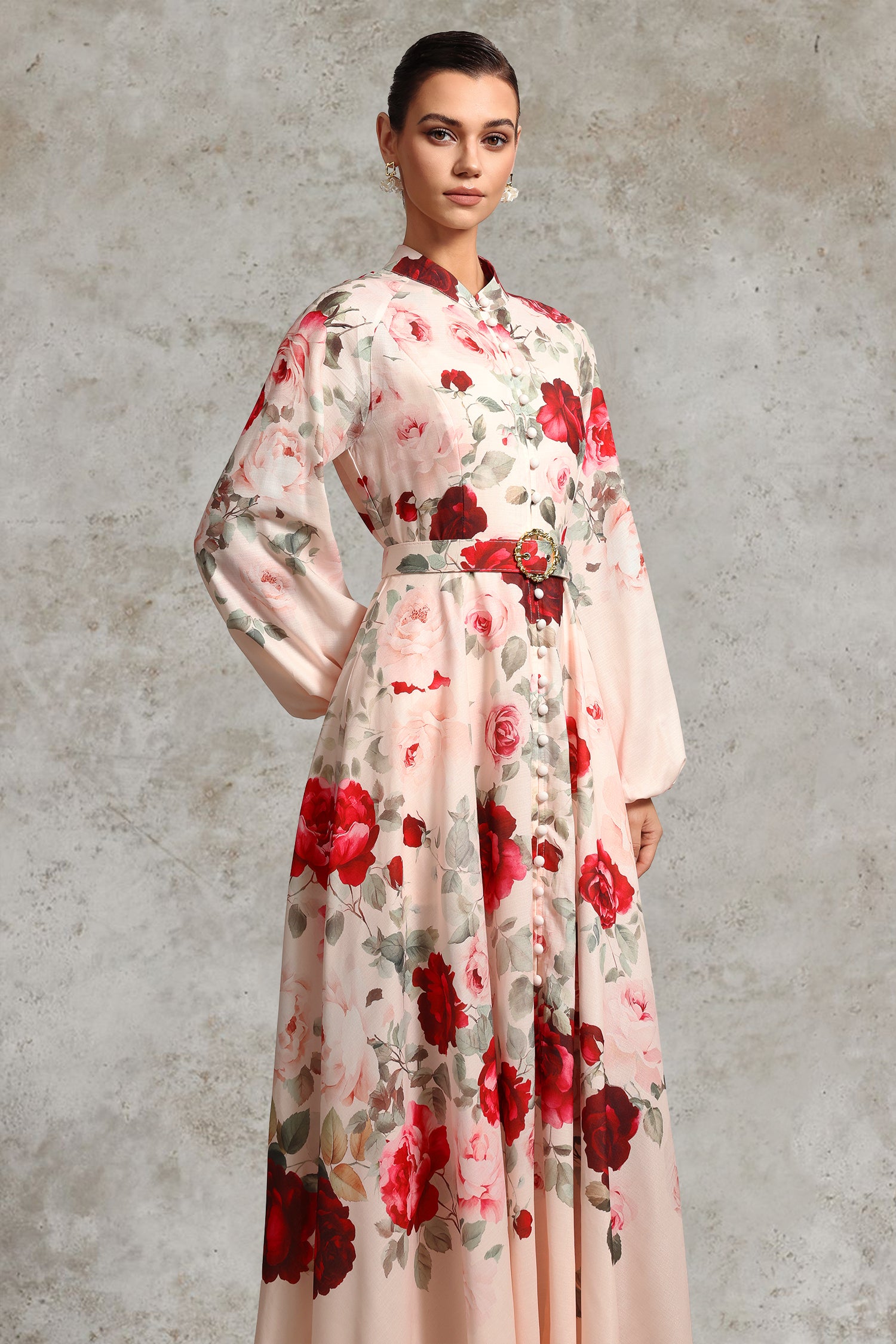 Rucifa Resort Flowy Long Sleeve Printed Woven Maxi Dress