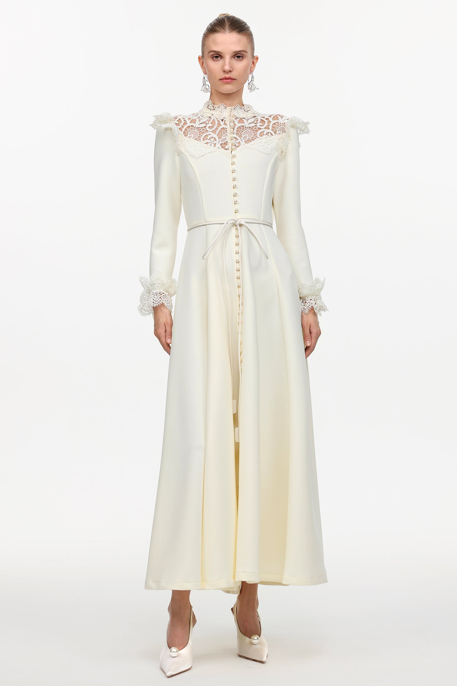 Eudora Romantic Flowy Long Sleeve Lace Woven Maxi Dress