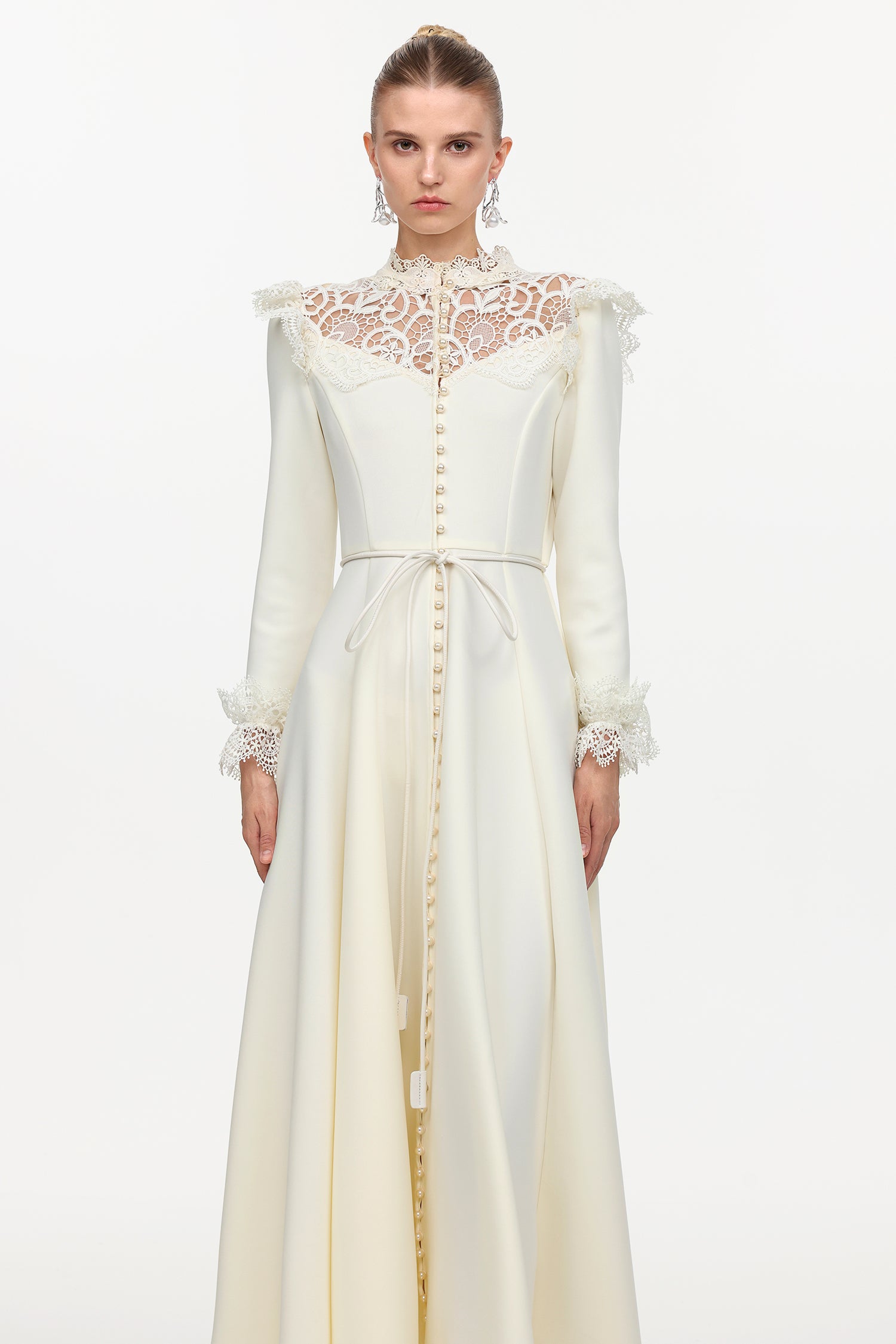 Eudora Romantic Flowy Long Sleeve Lace Woven Maxi Dress