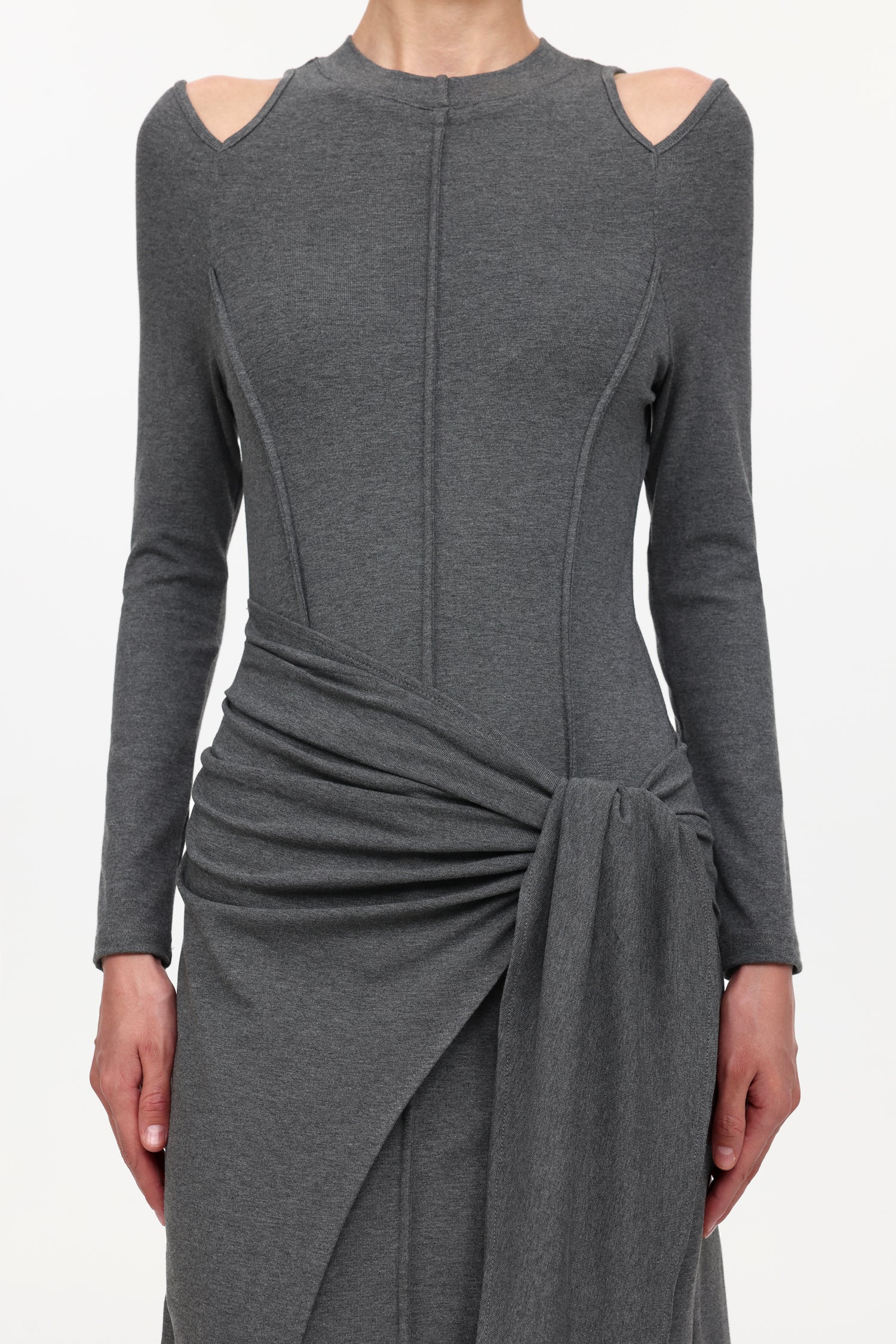 Silas Chic Contour Cut Out Long Sleeve Knot Knit Maxi Dress