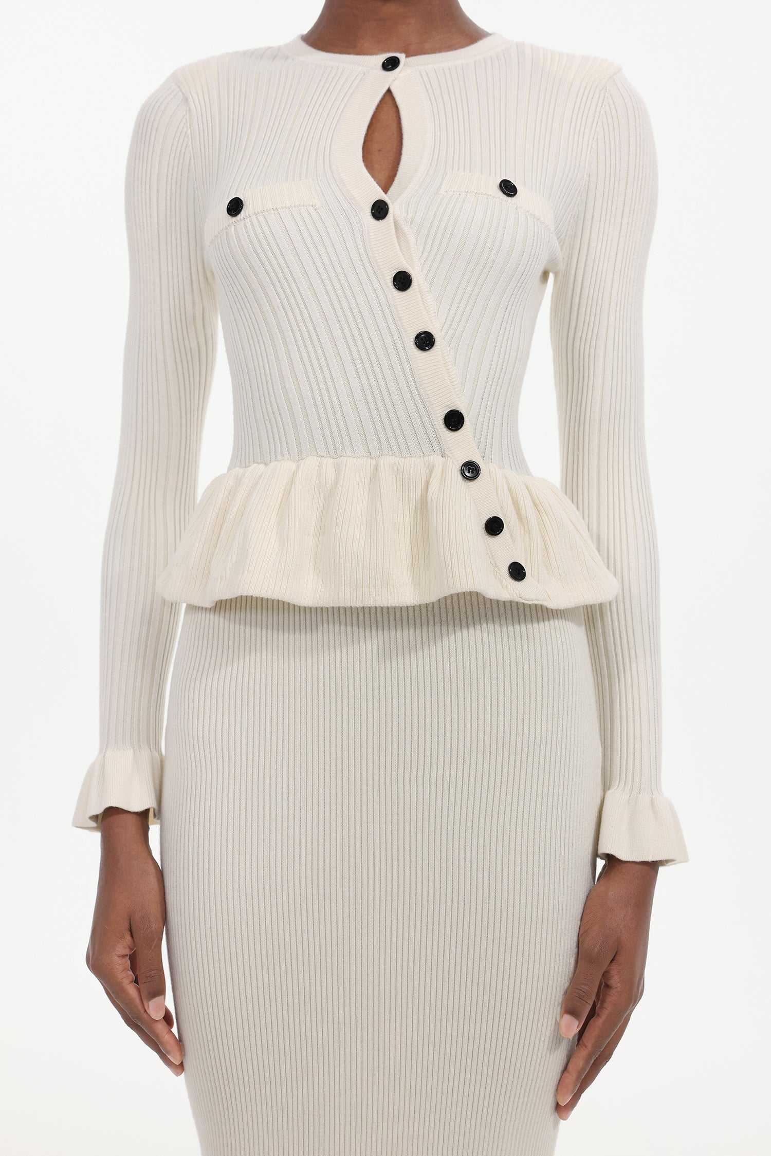 Ninon Elegant Contour Long Sleeve Knit Midi Dress