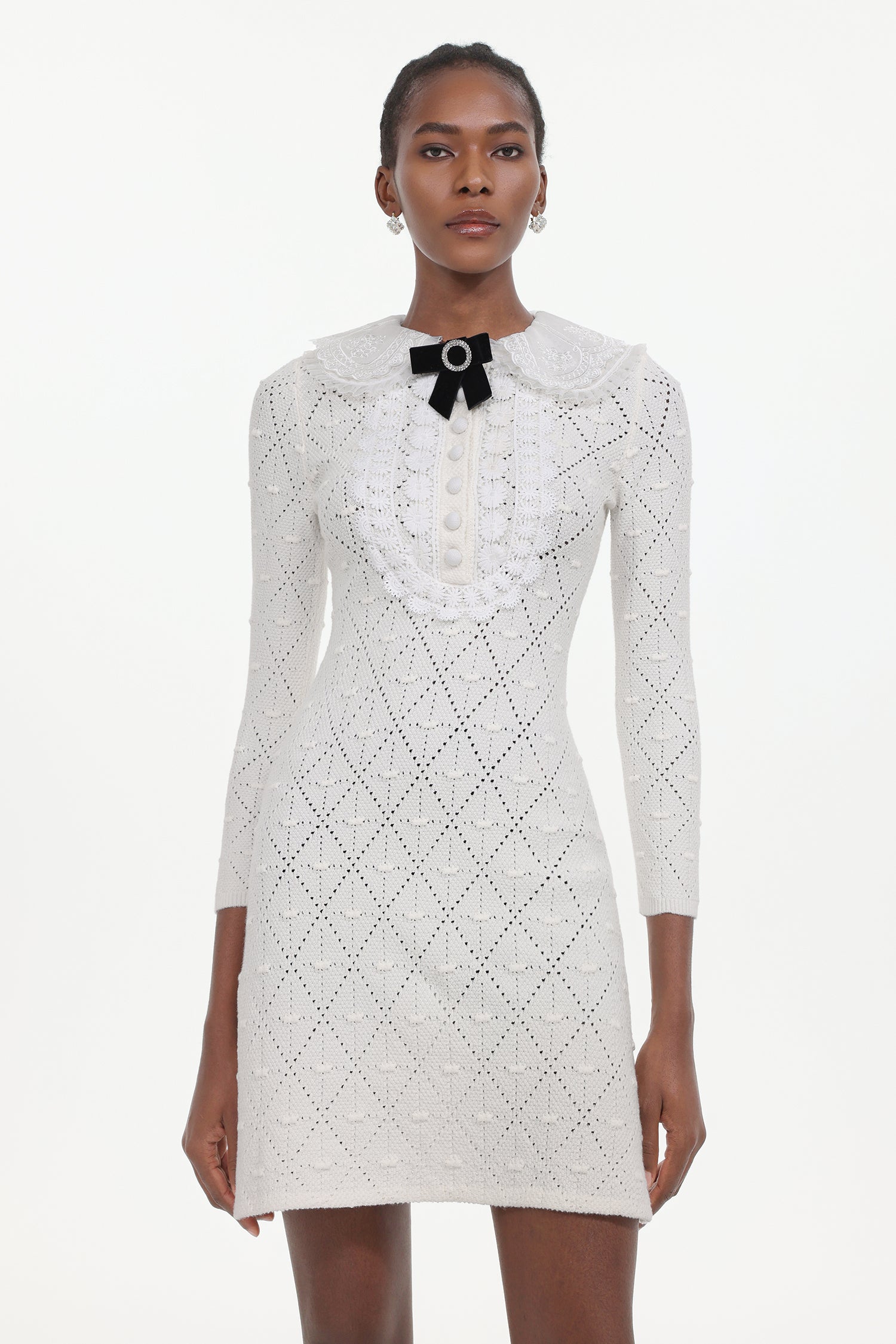 Ueza Chic Contour Long Sleeve Bow Knit Mini Dress