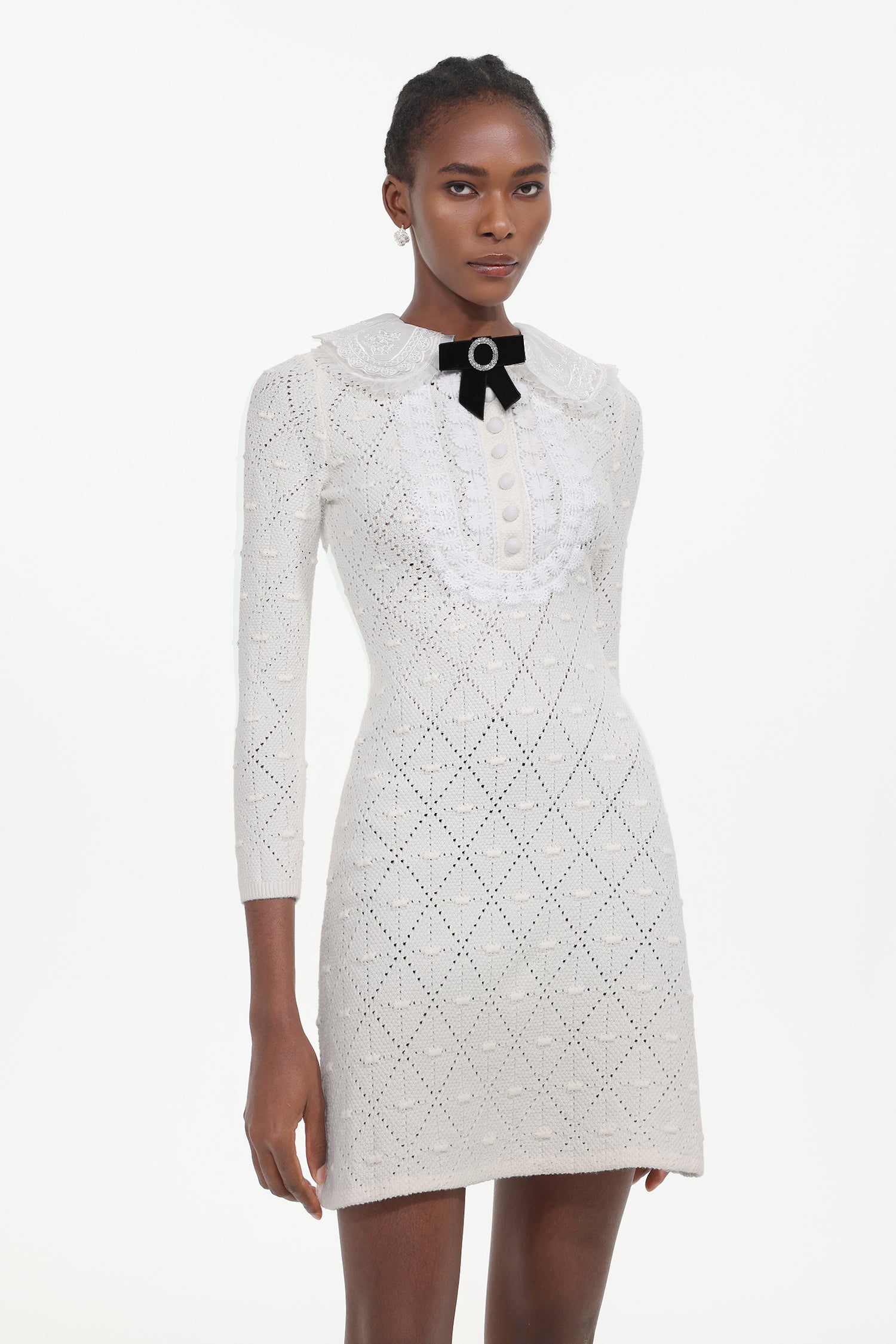 Ueza Chic Contour Long Sleeve Bow Knit Mini Dress