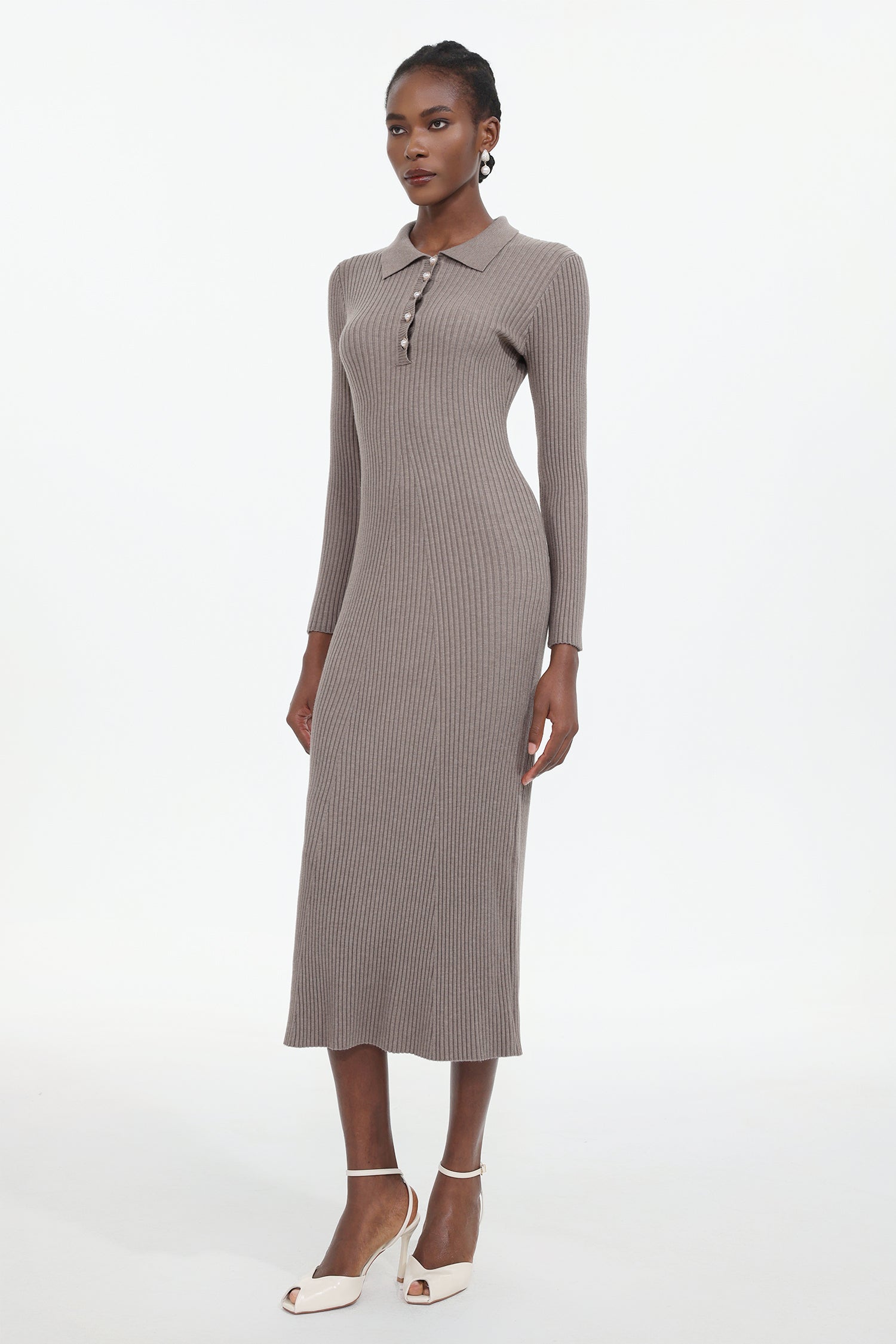 Dinah Elegant Contour Long Sleeve Knit Maxi Dress