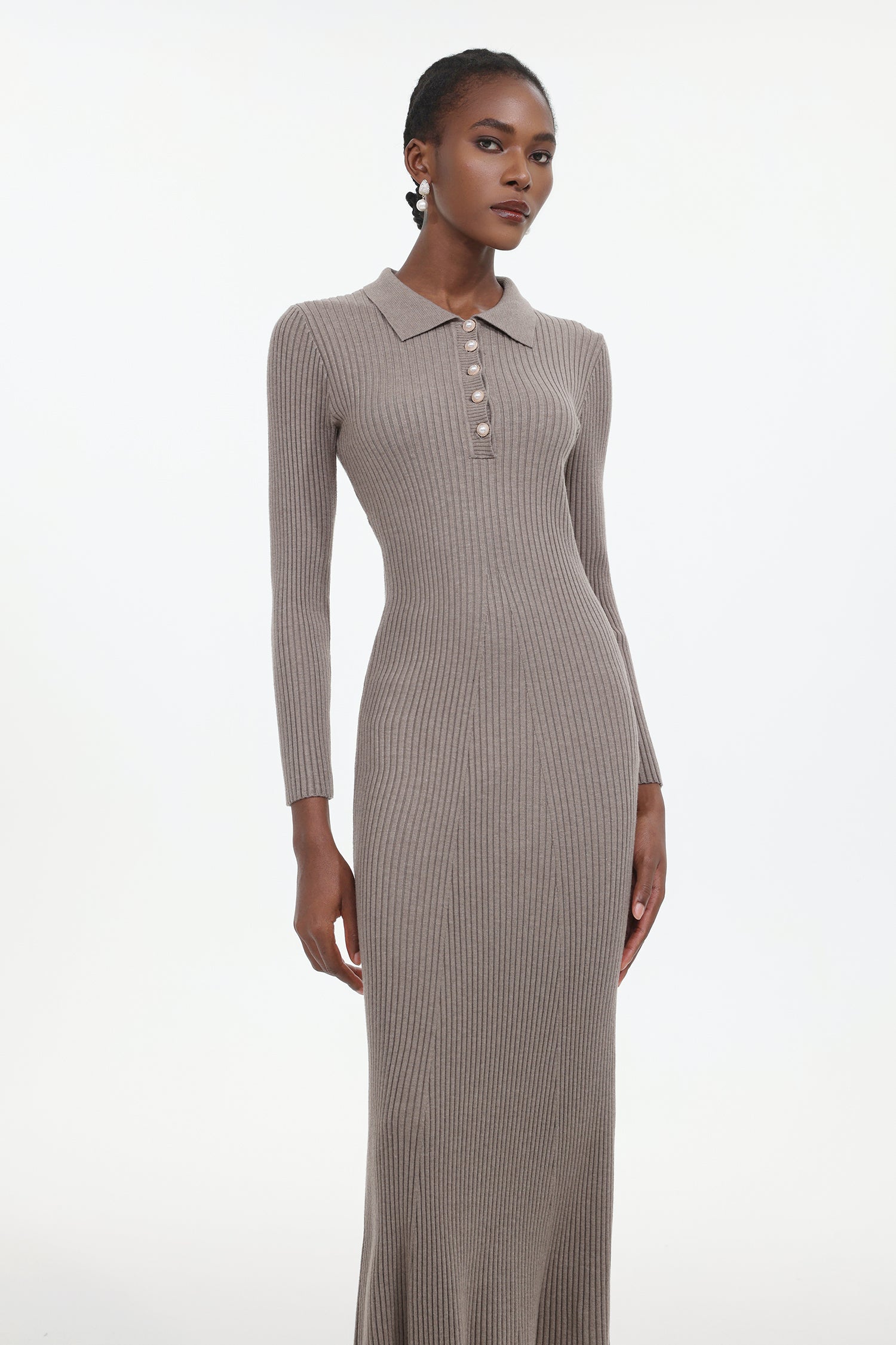 Dinah Elegant Contour Long Sleeve Knit Maxi Dress