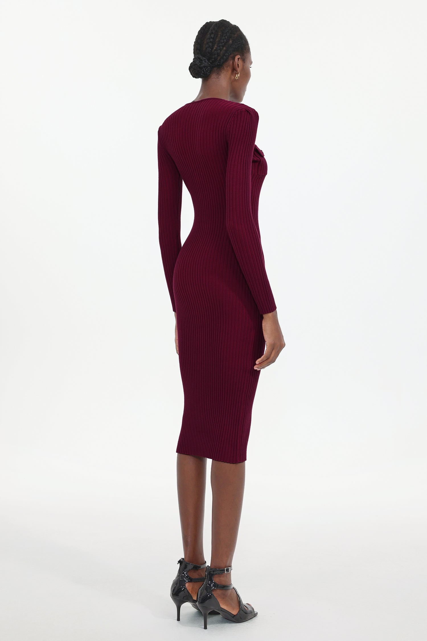 Pelosy Elegant Contour Long Sleeve Knit Midi Dress
