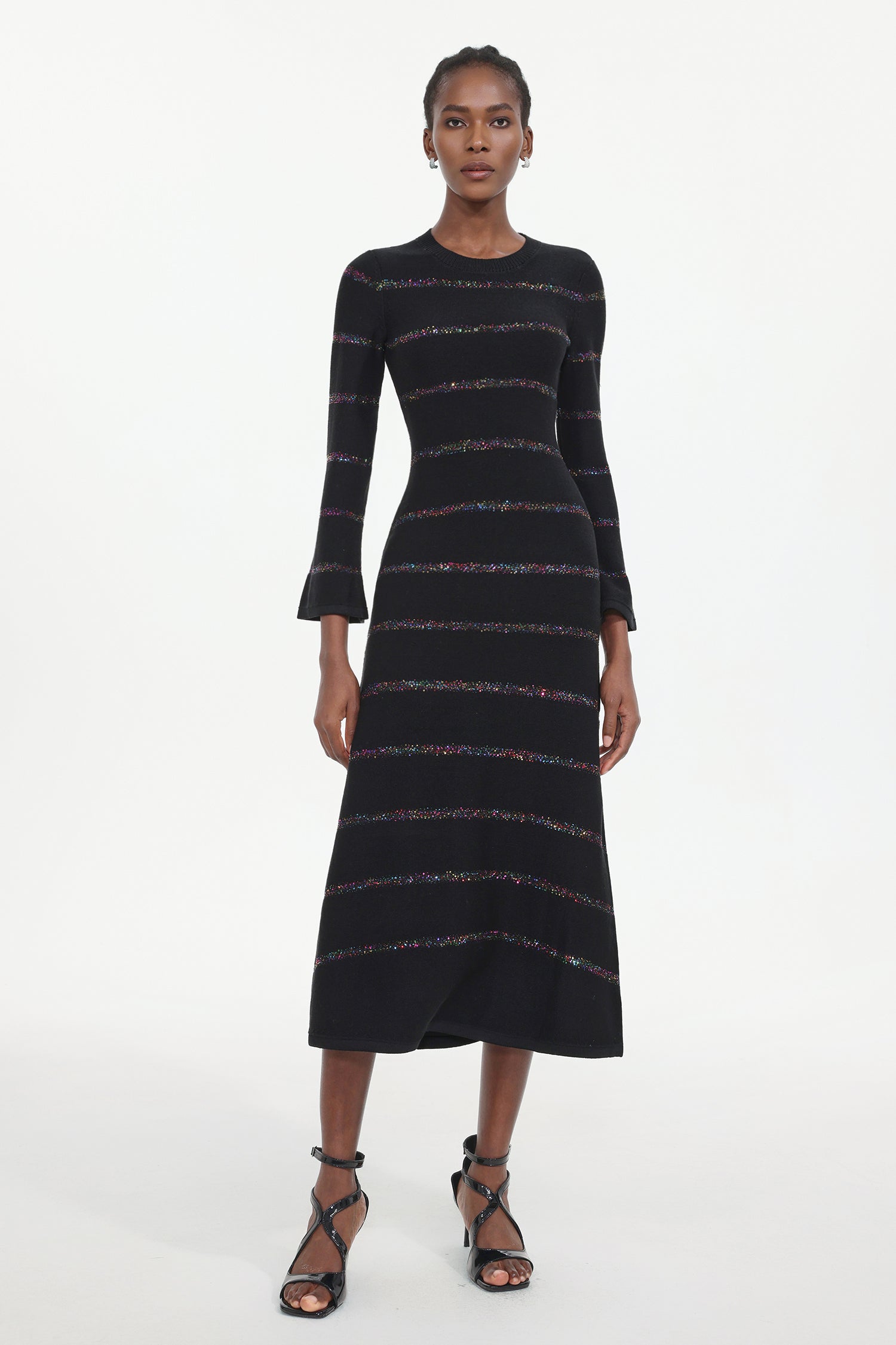 Jikisy Elegant Embellished Round Neck Long Sleeve Knit Maxi Dress