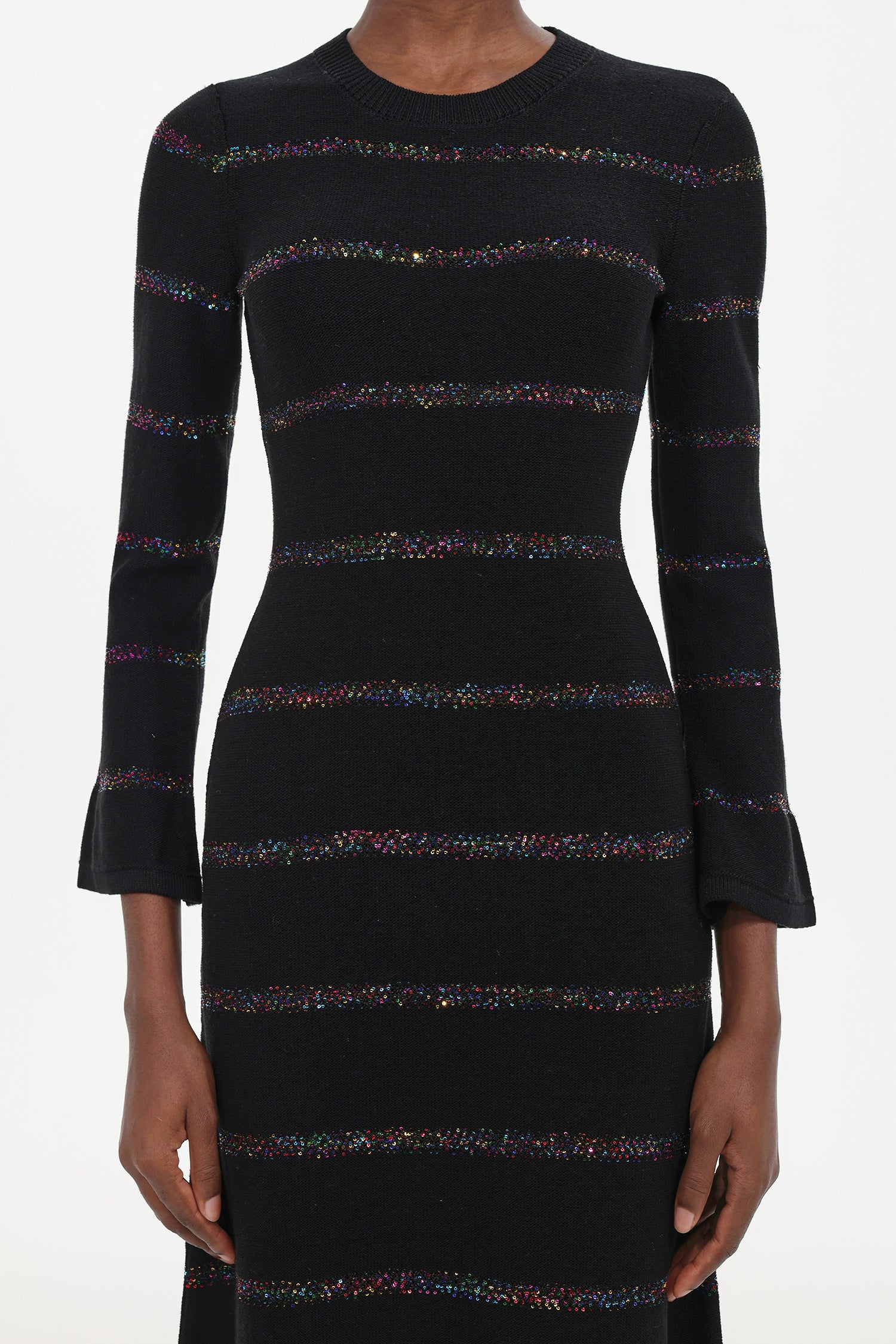 Jikisy Elegant Embellished Round Neck Long Sleeve Knit Maxi Dress