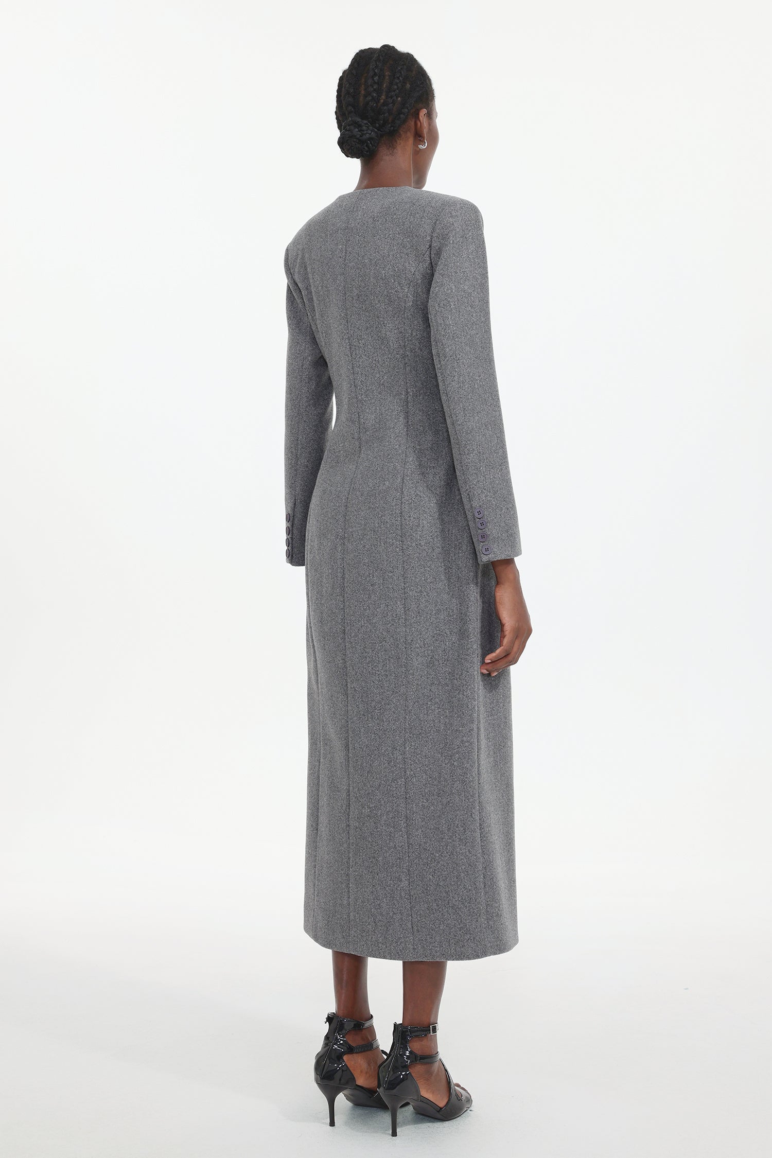 Sliye Classic Tailored Round Neck Long Sleeve Deconstructed Woven Coat