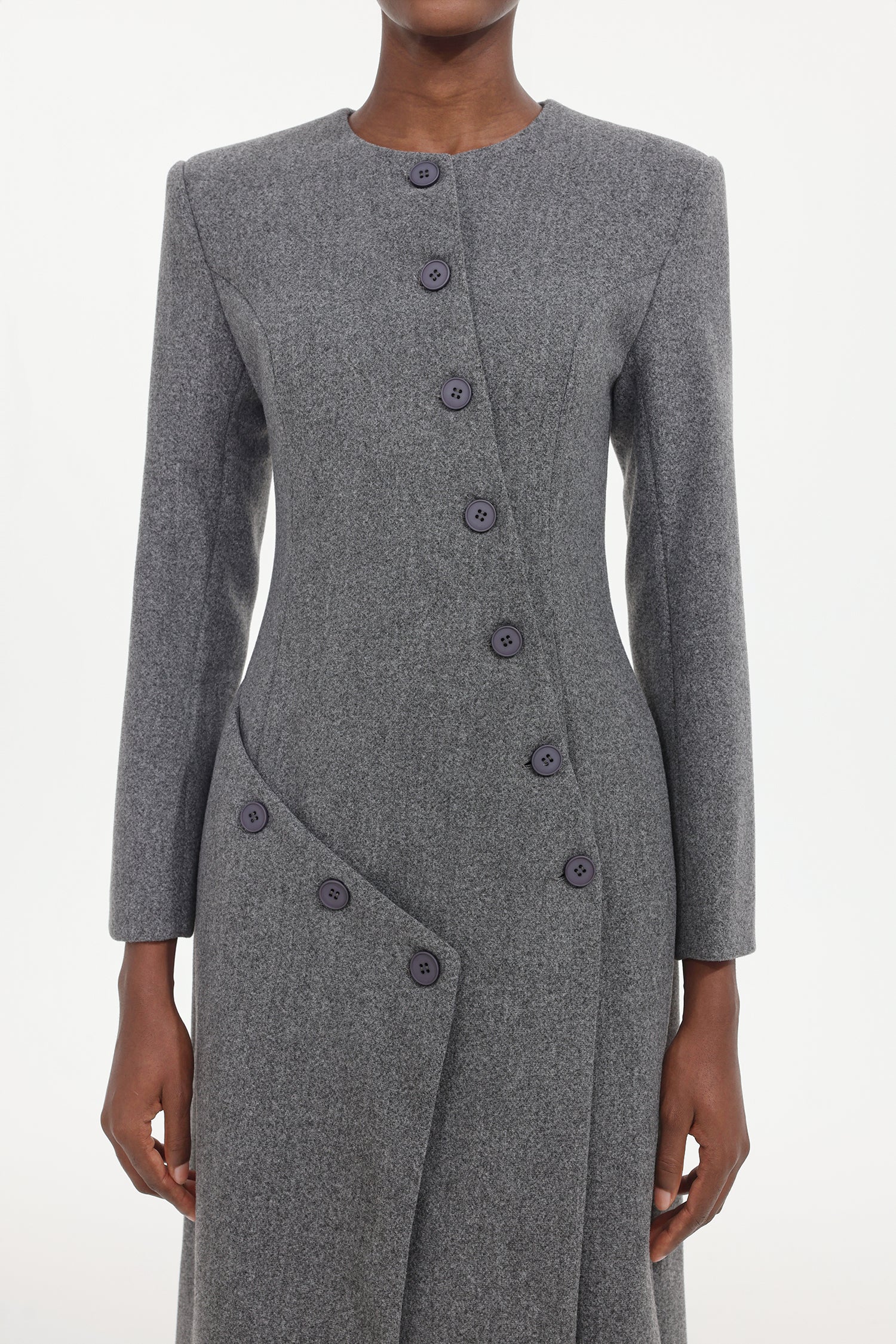 Sliye Classic Tailored Round Neck Long Sleeve Deconstructed Woven Coat
