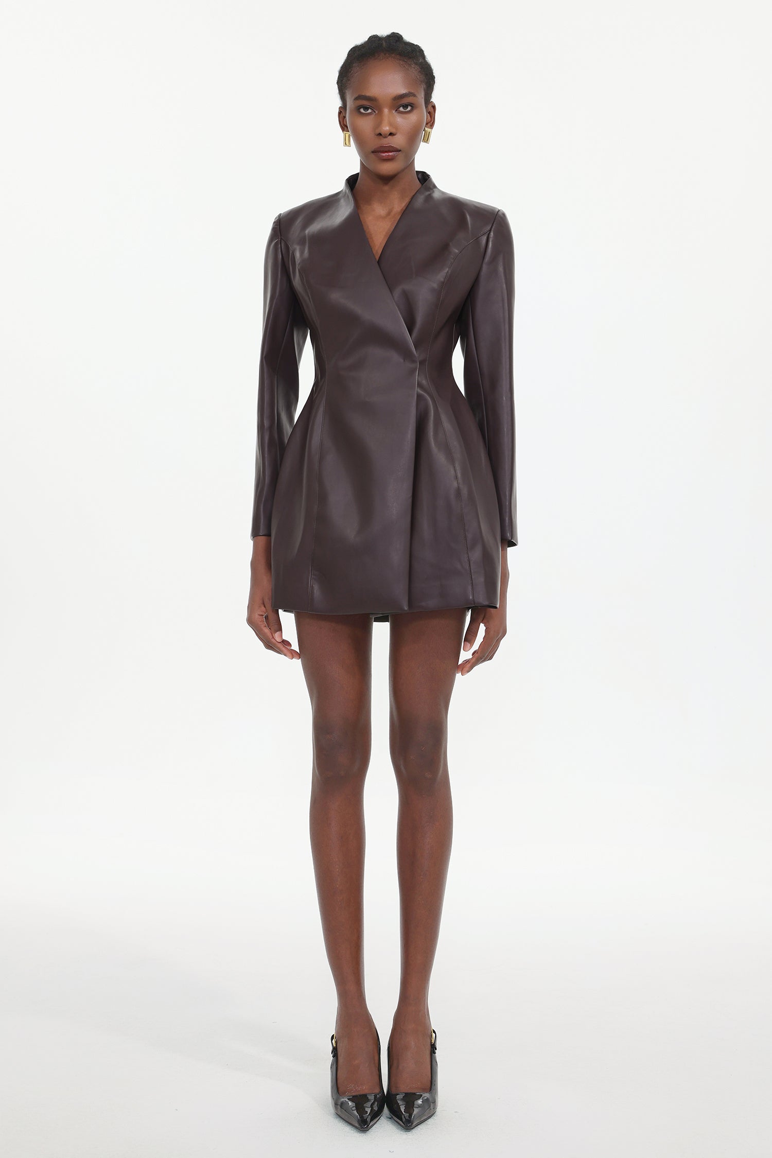 Tanya Classic Tailored Long Sleeve Faux Leather Blazer