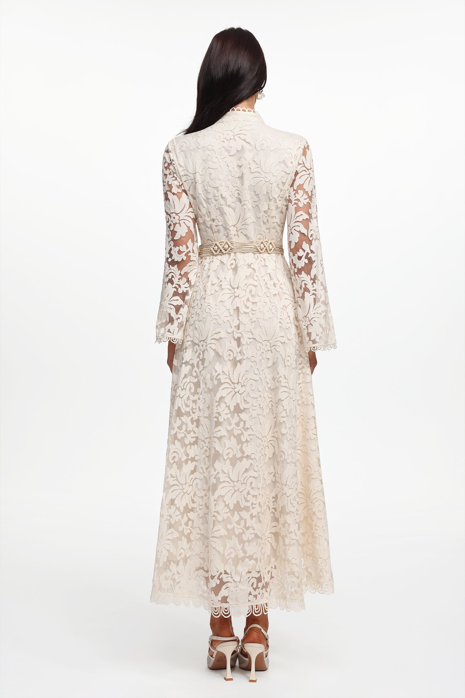 Jodinin Resort Flowy Long Sleeve Lace Woven Maxi Dress