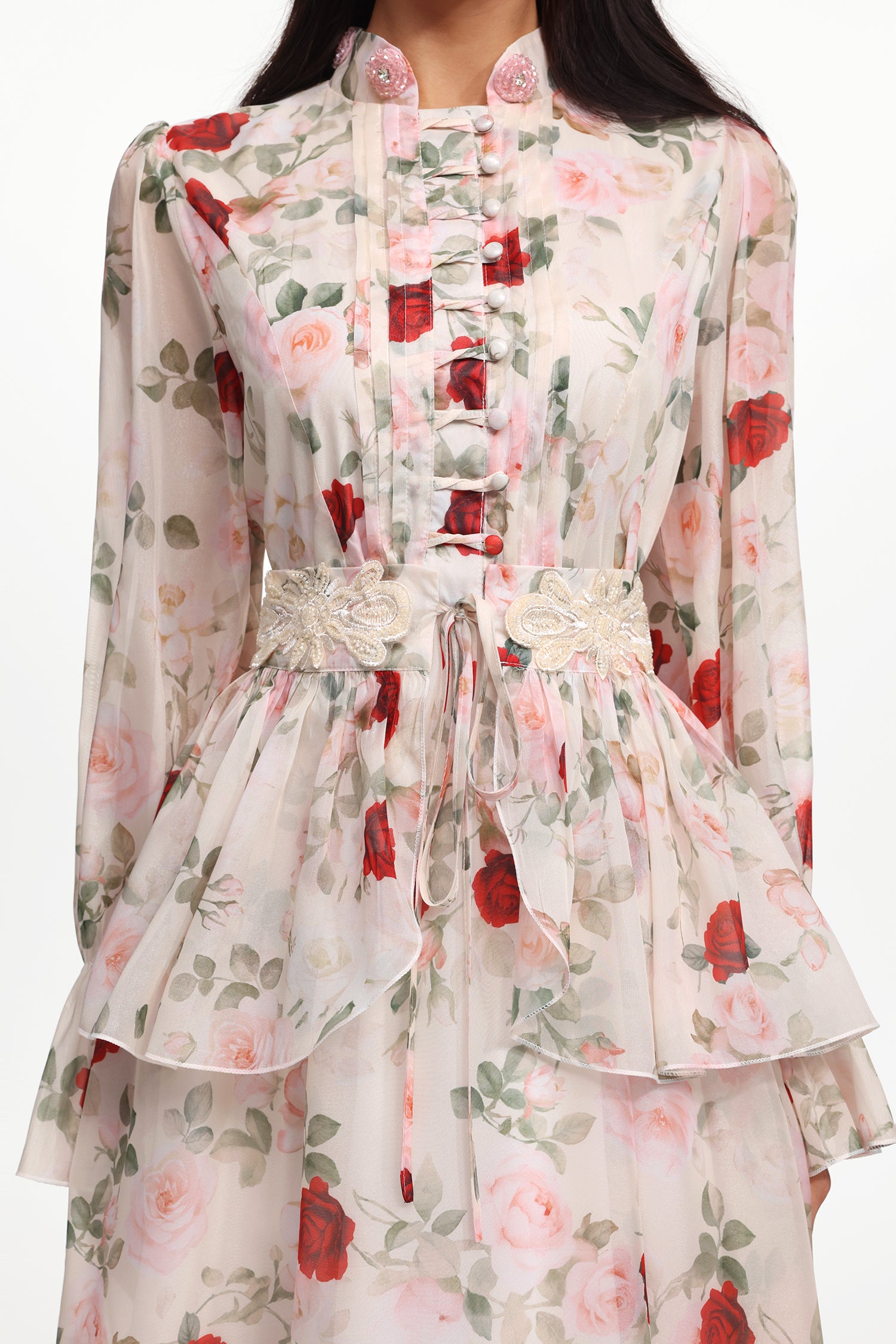 Rava Resort Flowy Long Sleeve Floral Printed Woven Maxi Dress	