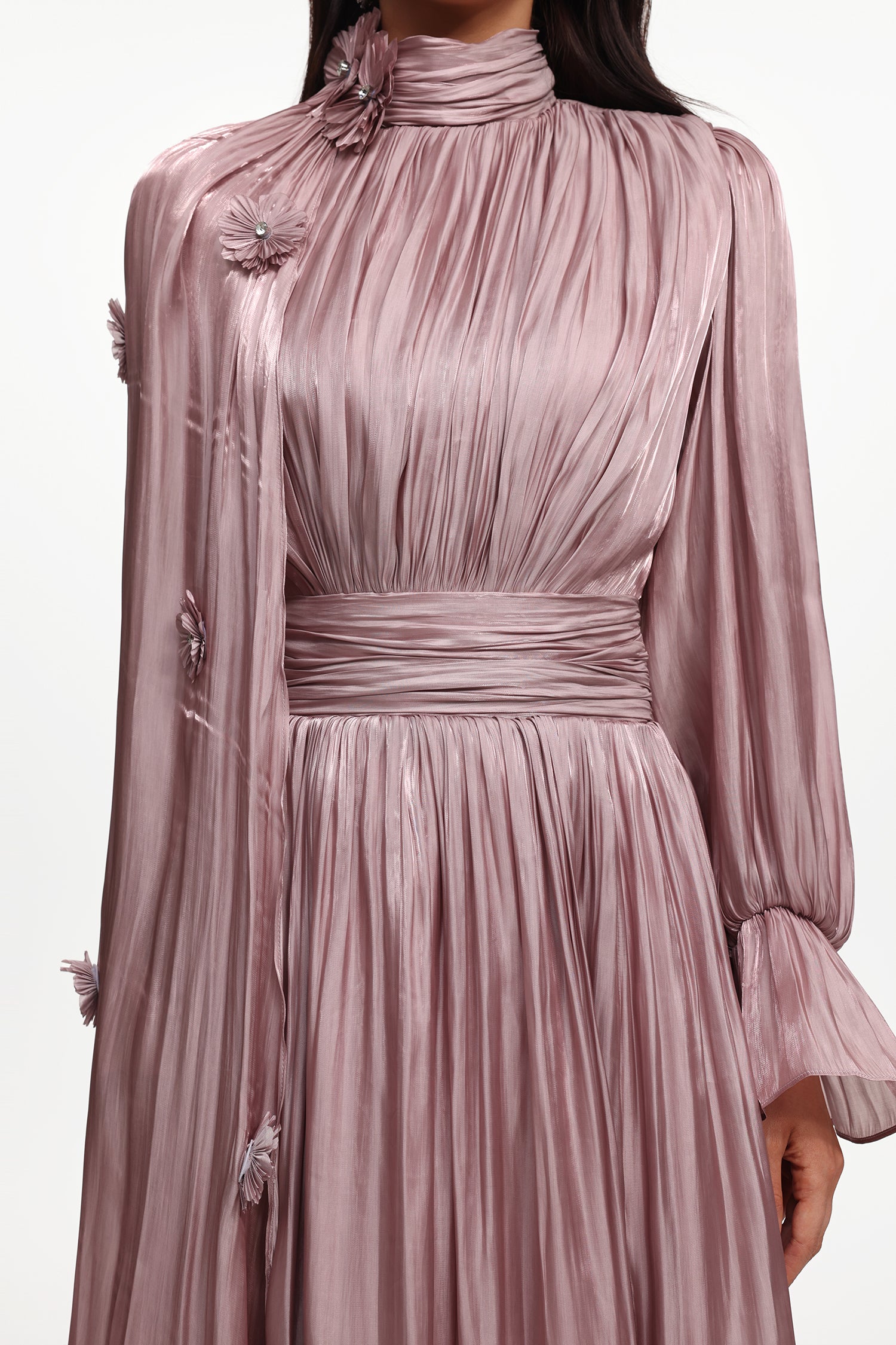 Enya Resort Flowy Long Sleeve Floral Satin Maxi Dress