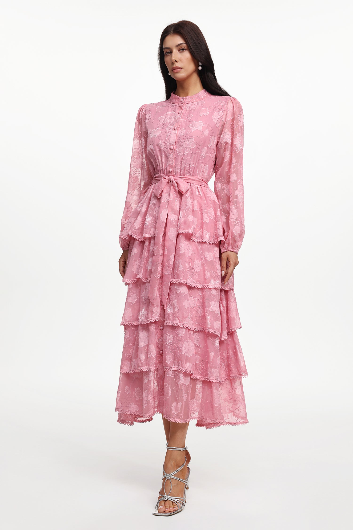 Nani Elegant Flowy Long Sleeve Floral Woven Maxi Dress