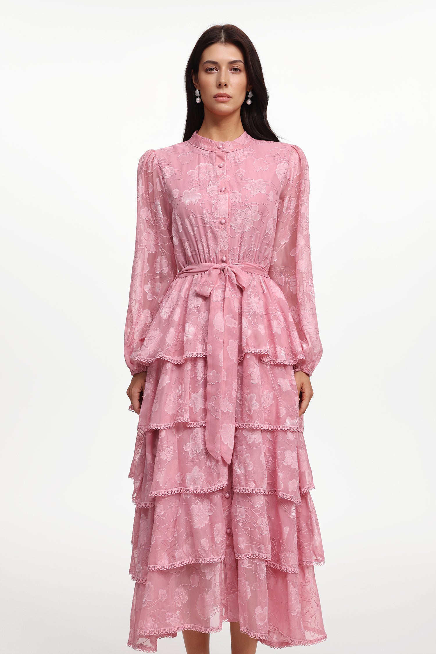 Nani Elegant Flowy Long Sleeve Floral Woven Maxi Dress