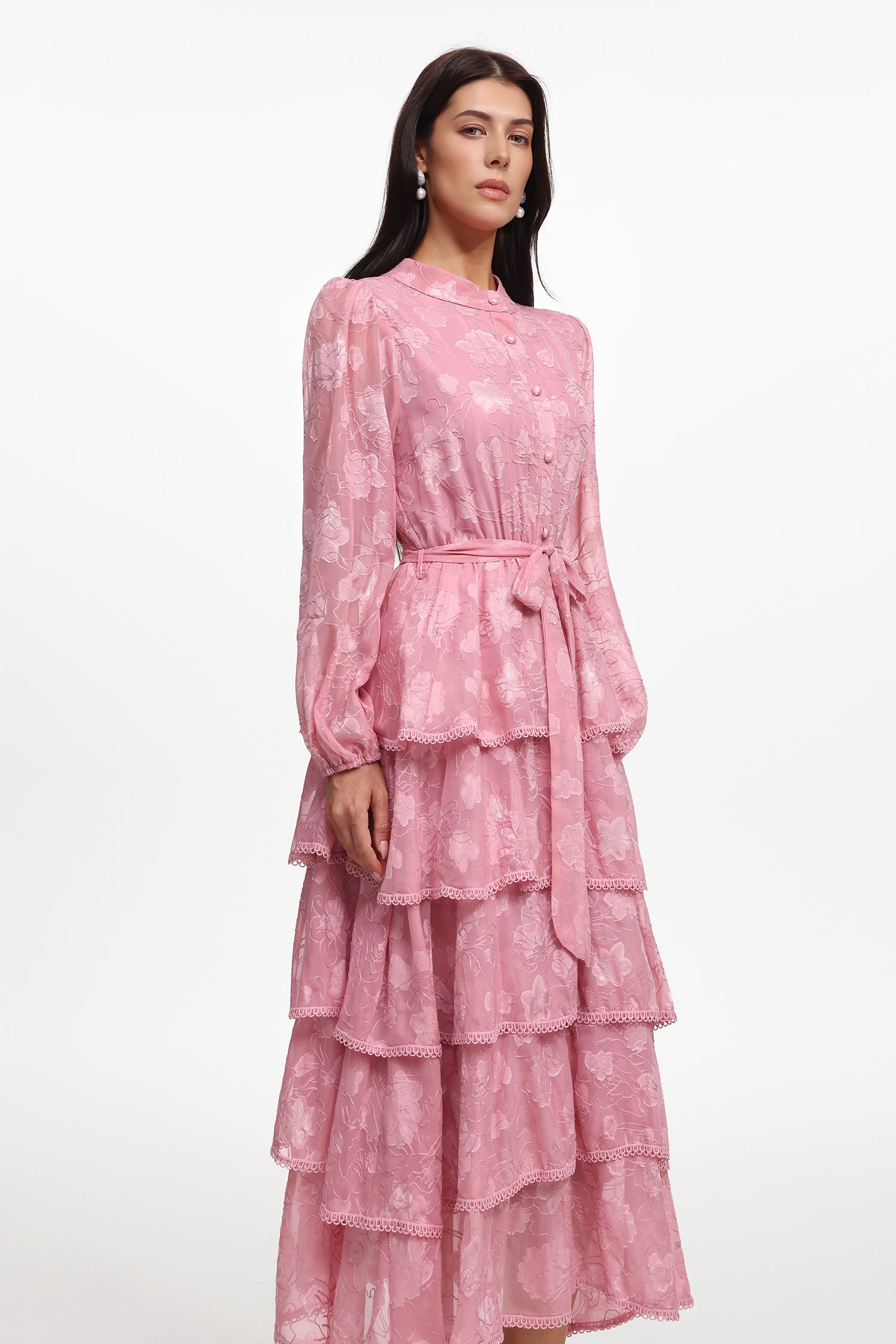 Nani Elegant Flowy Long Sleeve Floral Woven Maxi Dress