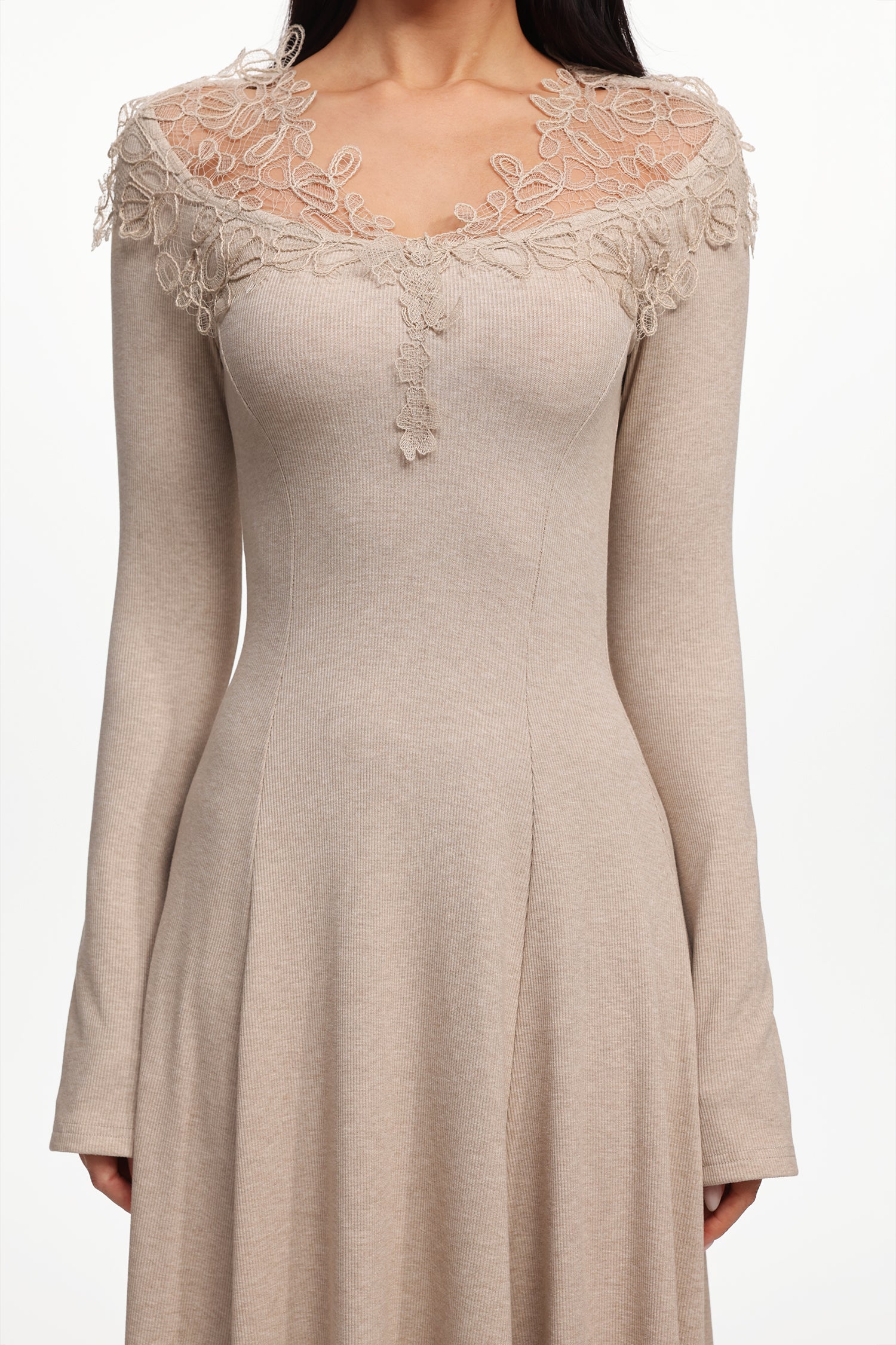 Nivia Vintage Contour Off Shoulder Long Sleeve Floral Knit Maxi Dress