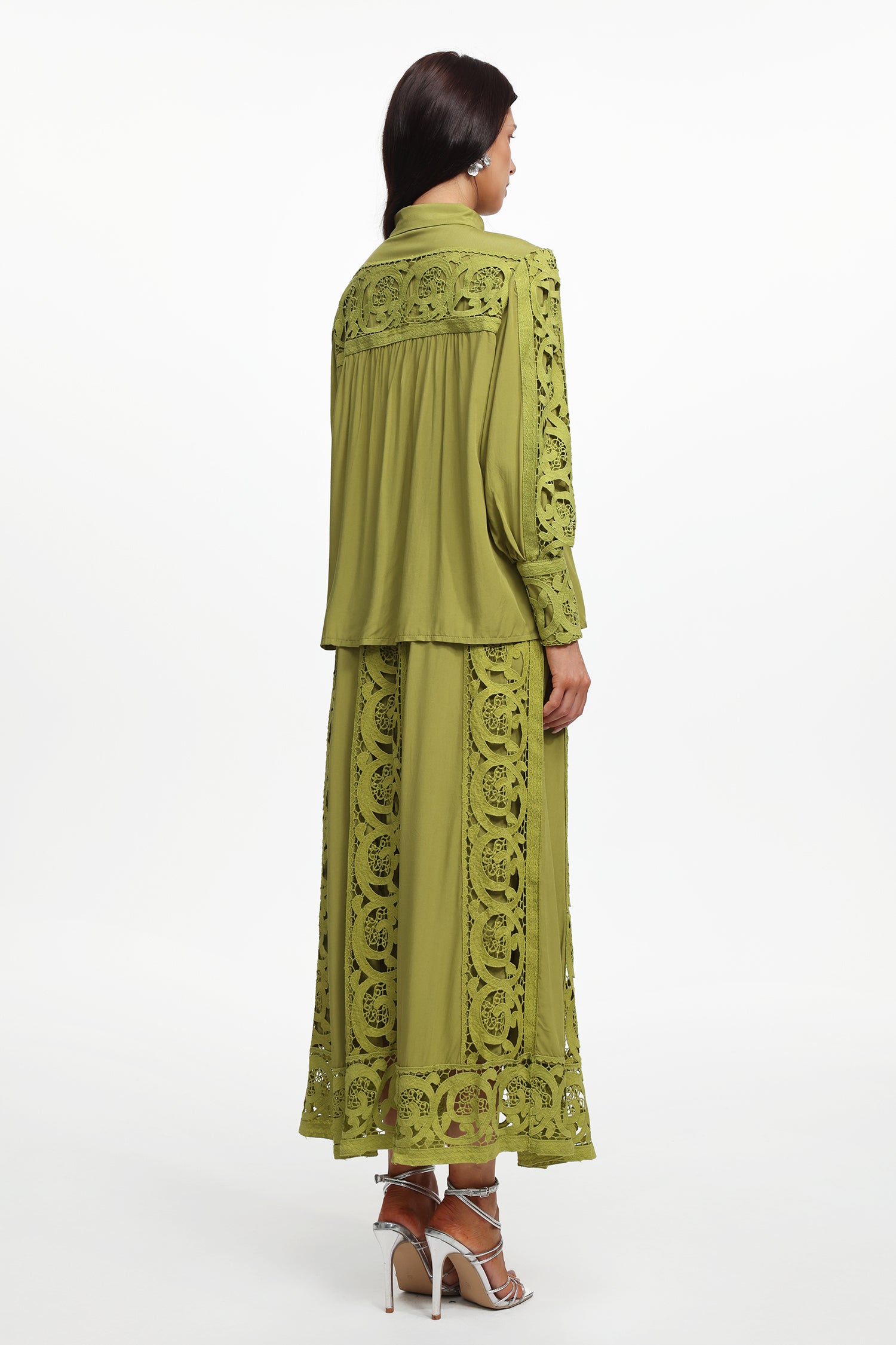 Sharla Resort Flowy Long Sleeve Cut Out Woven Top And Skirt Two-Piece Set