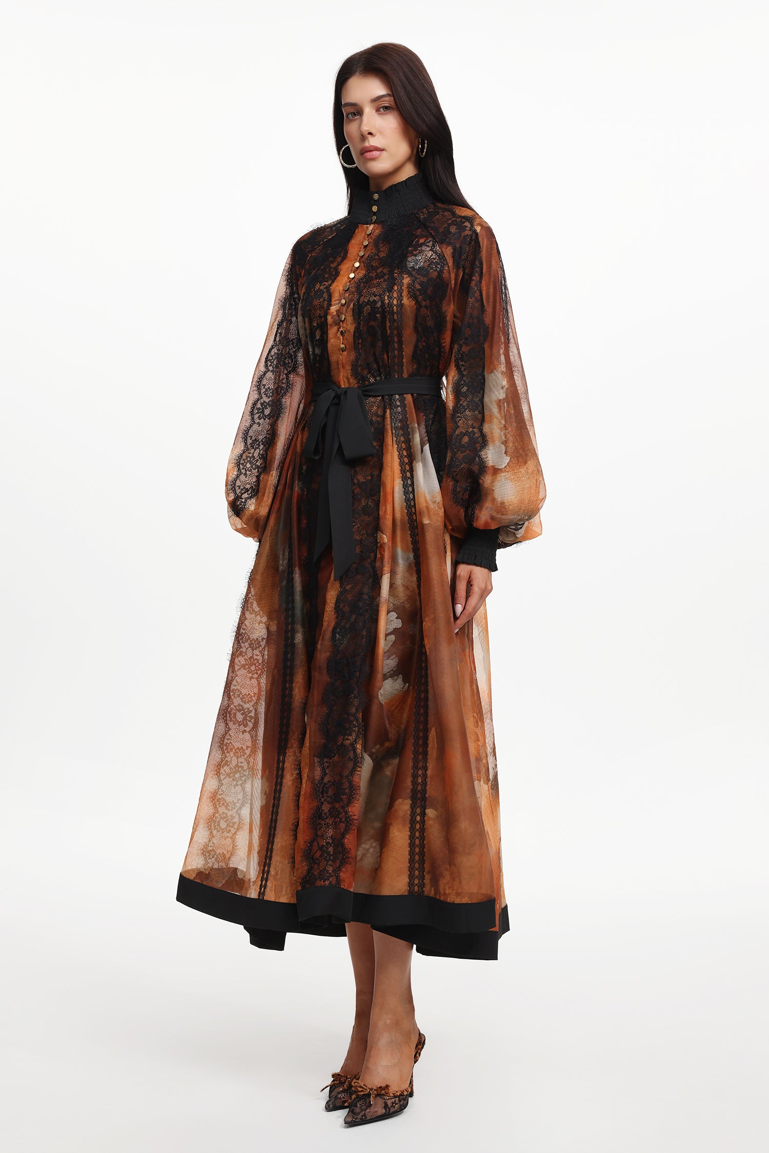 Seraphina Resort Flowy Long Sleeve Floral Printed Lace Woven Maxi Dress