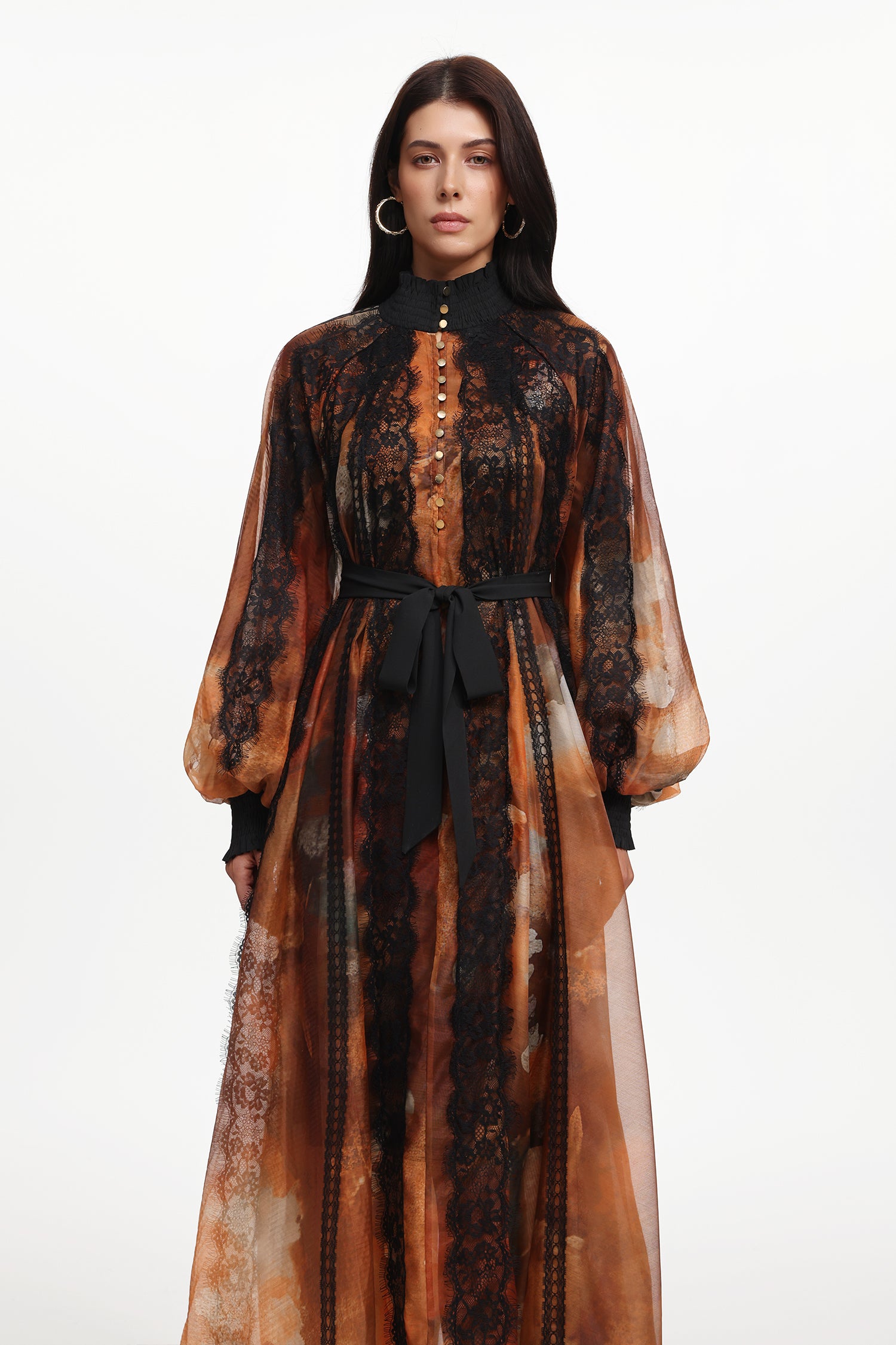 Seraphina Resort Flowy Long Sleeve Floral Printed Lace Woven Maxi Dress