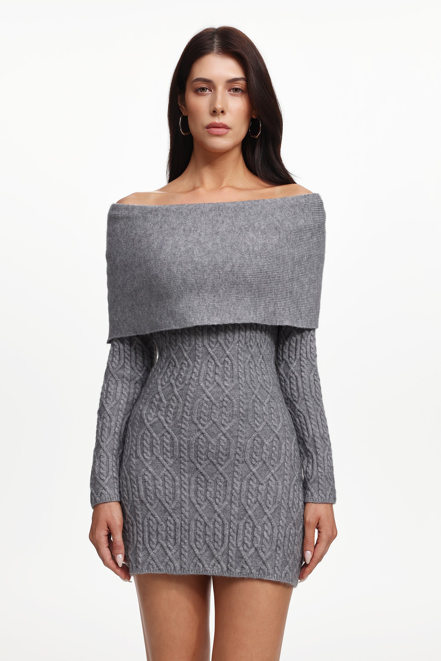 Jerlyn Classic Contour Off Shoulder Long Sleeve Knit Mini Dress