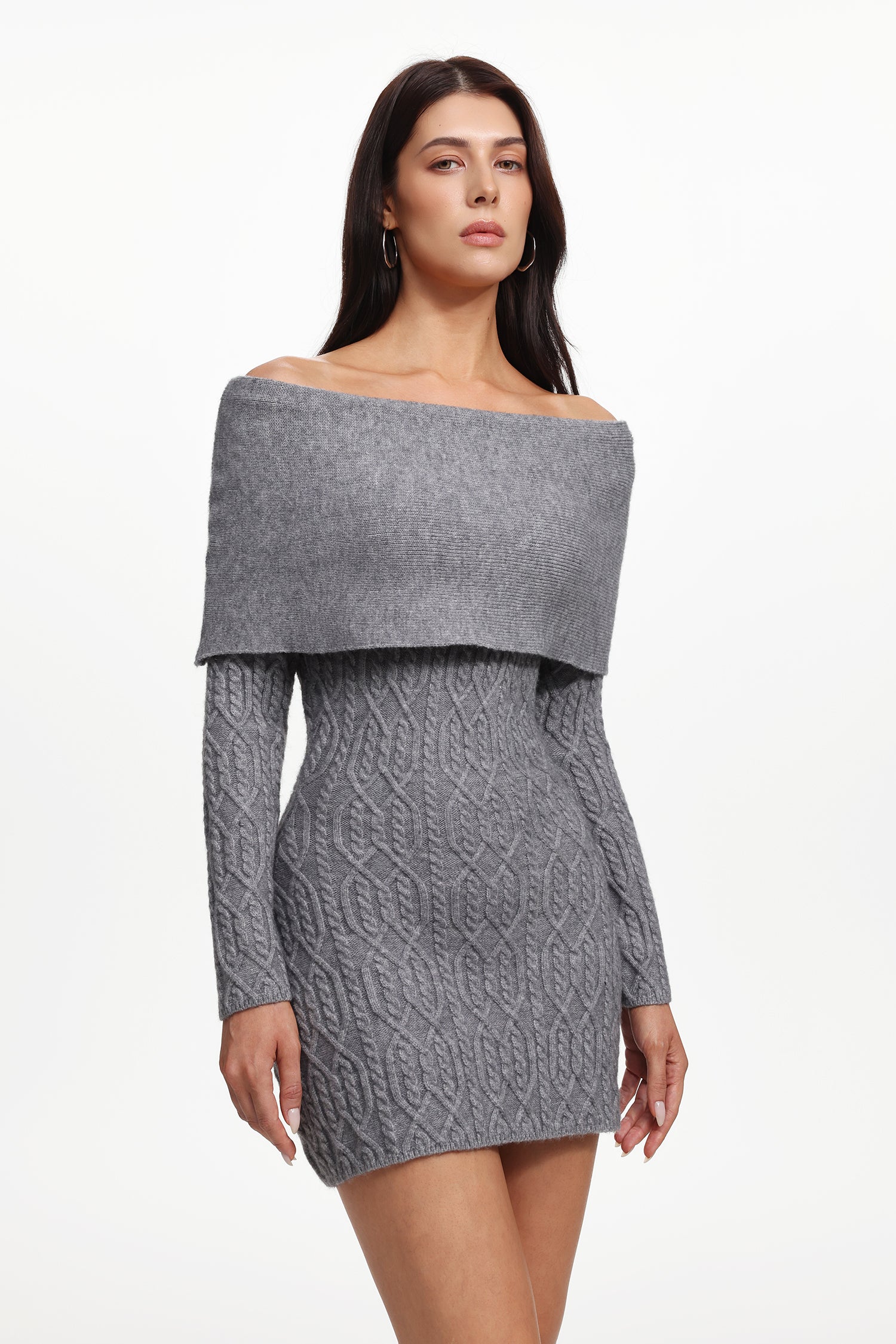 Jerlyn Classic Contour Off Shoulder Long Sleeve Knit Mini Dress