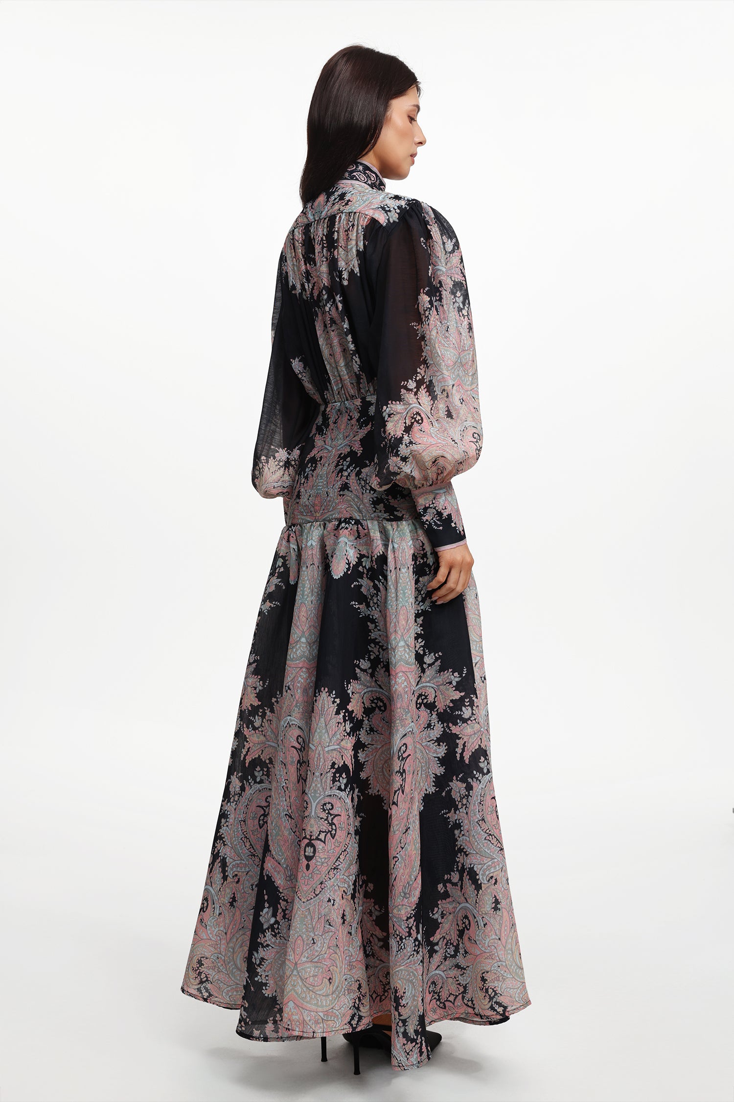 Sagona Resort Flowy Long Sleeve Floral Printed Woven Maxi Dress