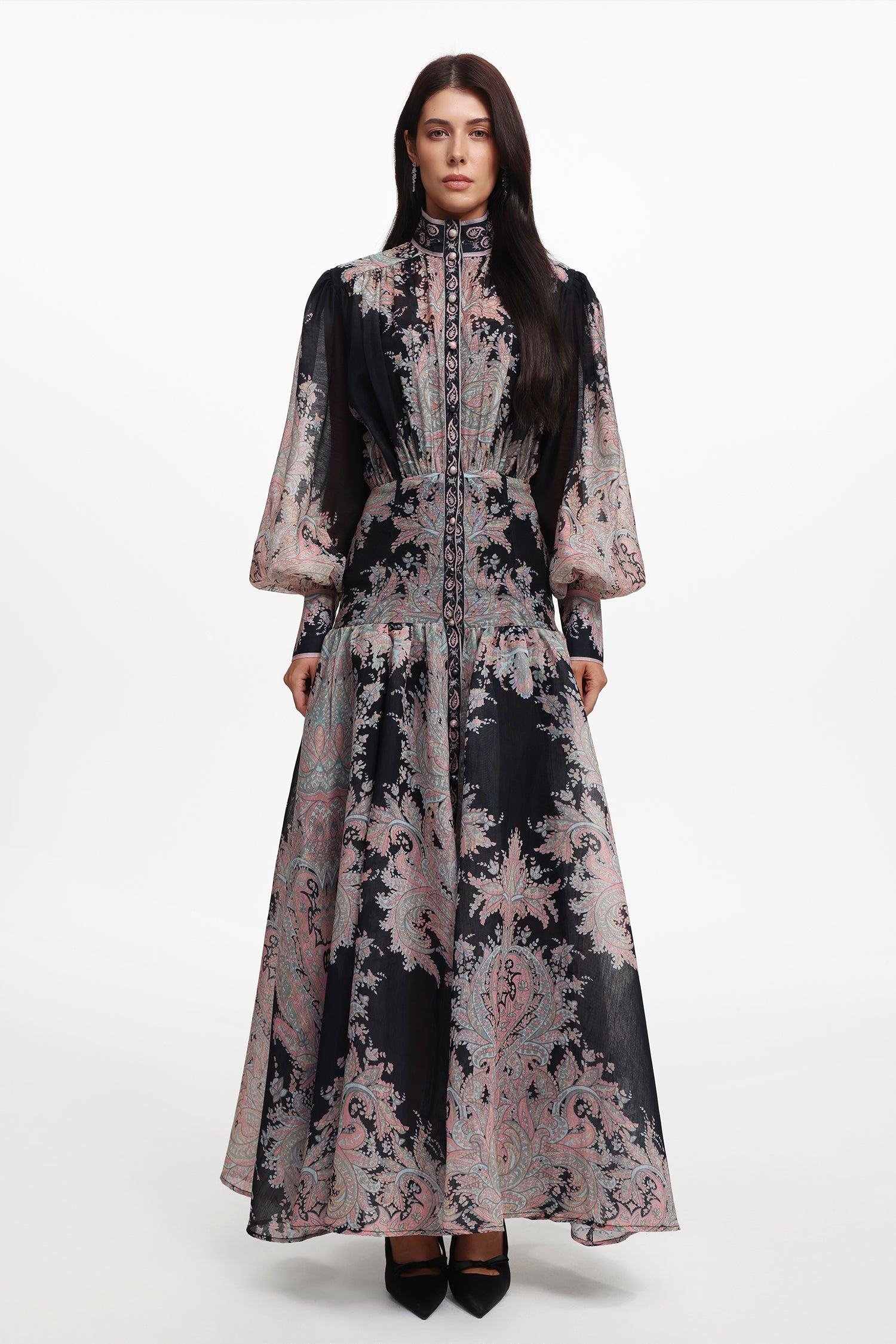 Sagona Resort Flowy Long Sleeve Floral Printed Woven Maxi Dress