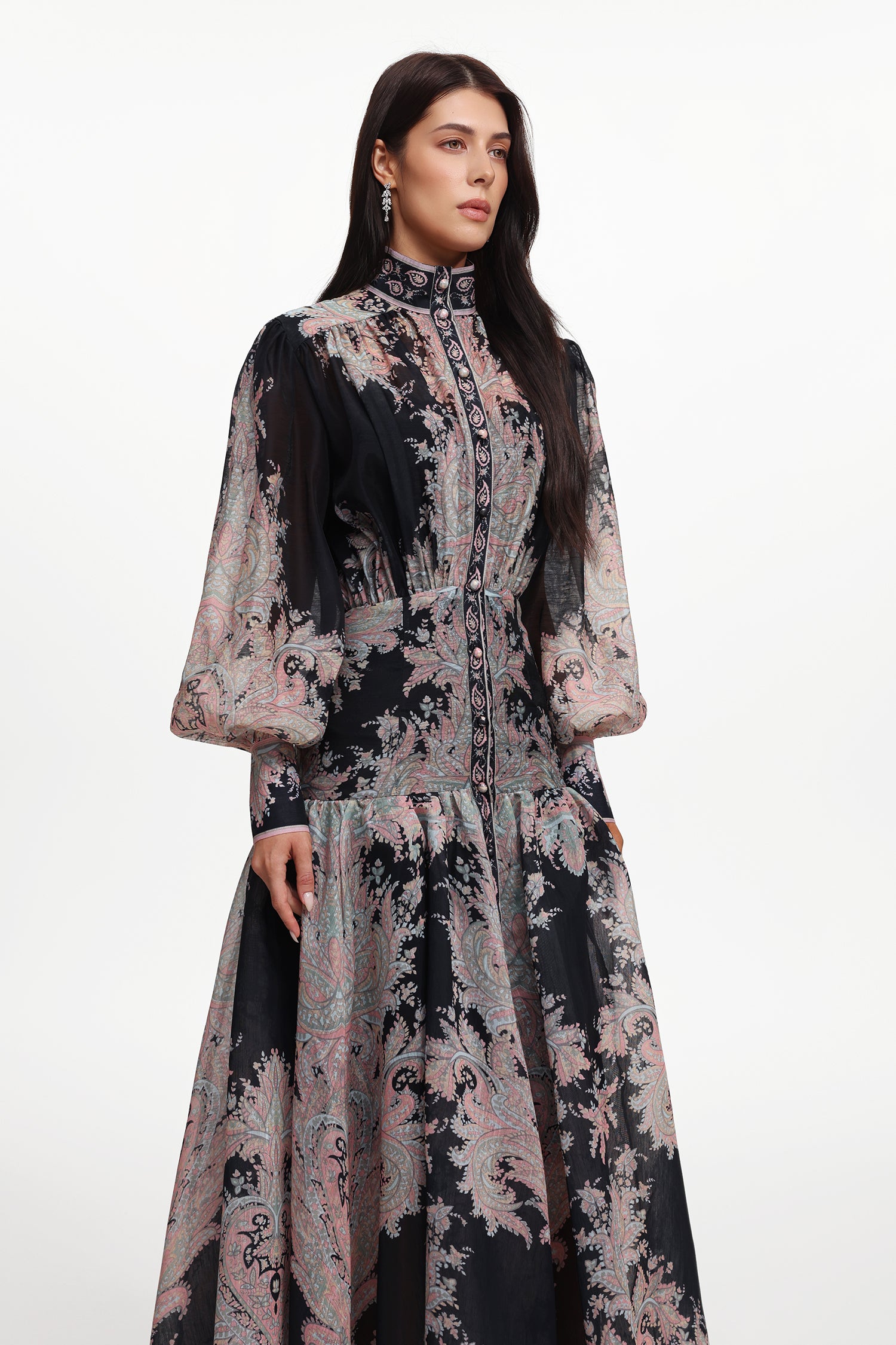 Sagona Resort Flowy Long Sleeve Floral Printed Woven Maxi Dress