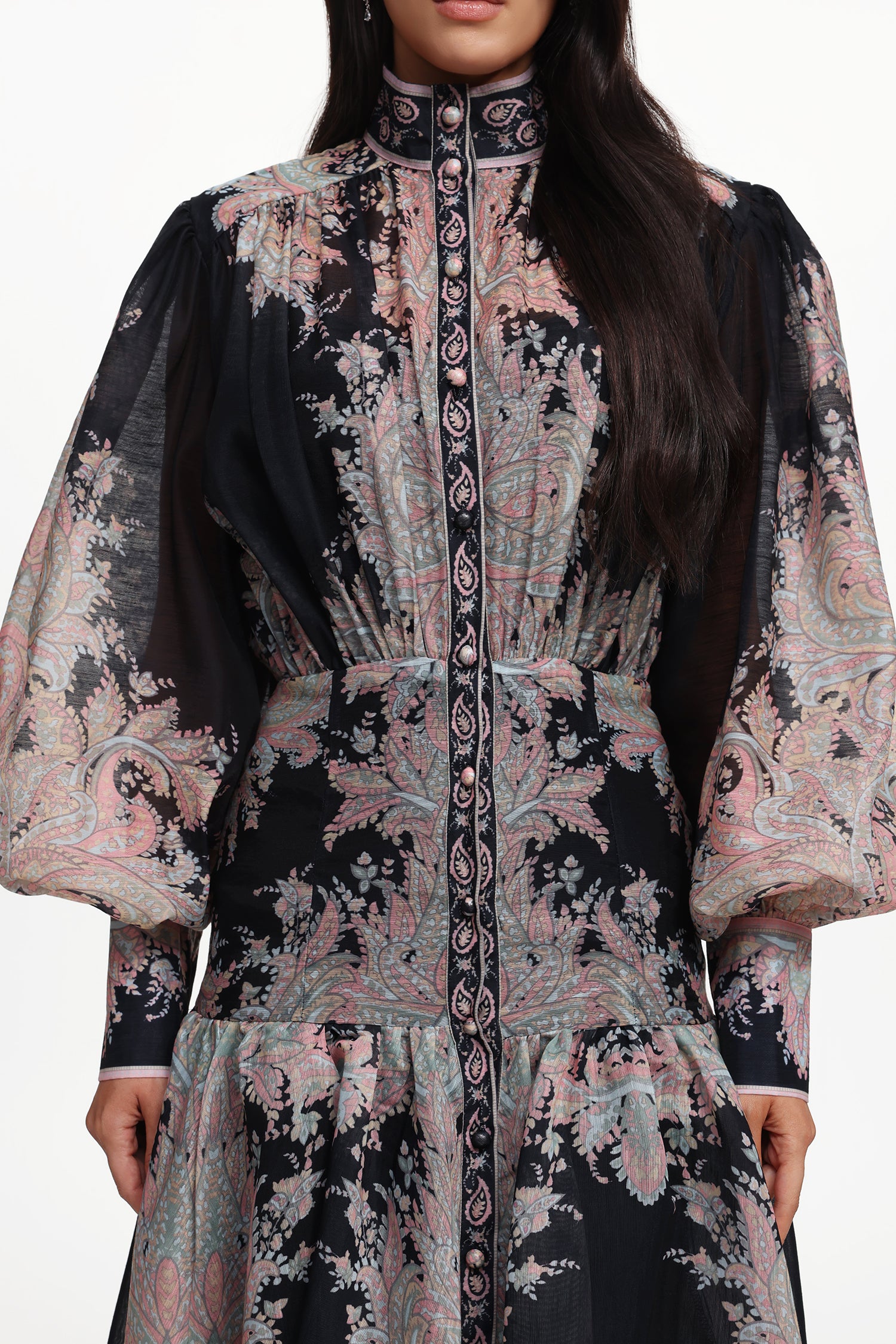 Sagona Resort Flowy Long Sleeve Floral Printed Woven Maxi Dress