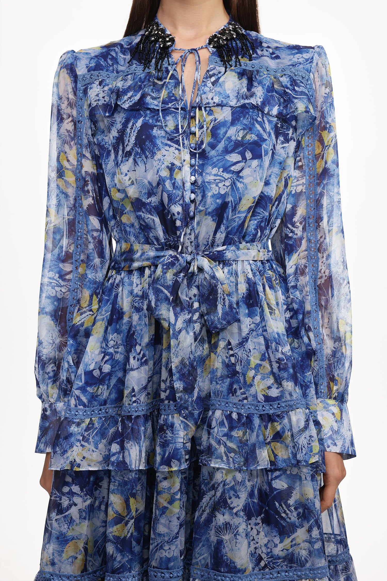 Ella Resort Flowy Long Sleeve Ruffle Floral Print Maxi Dress	