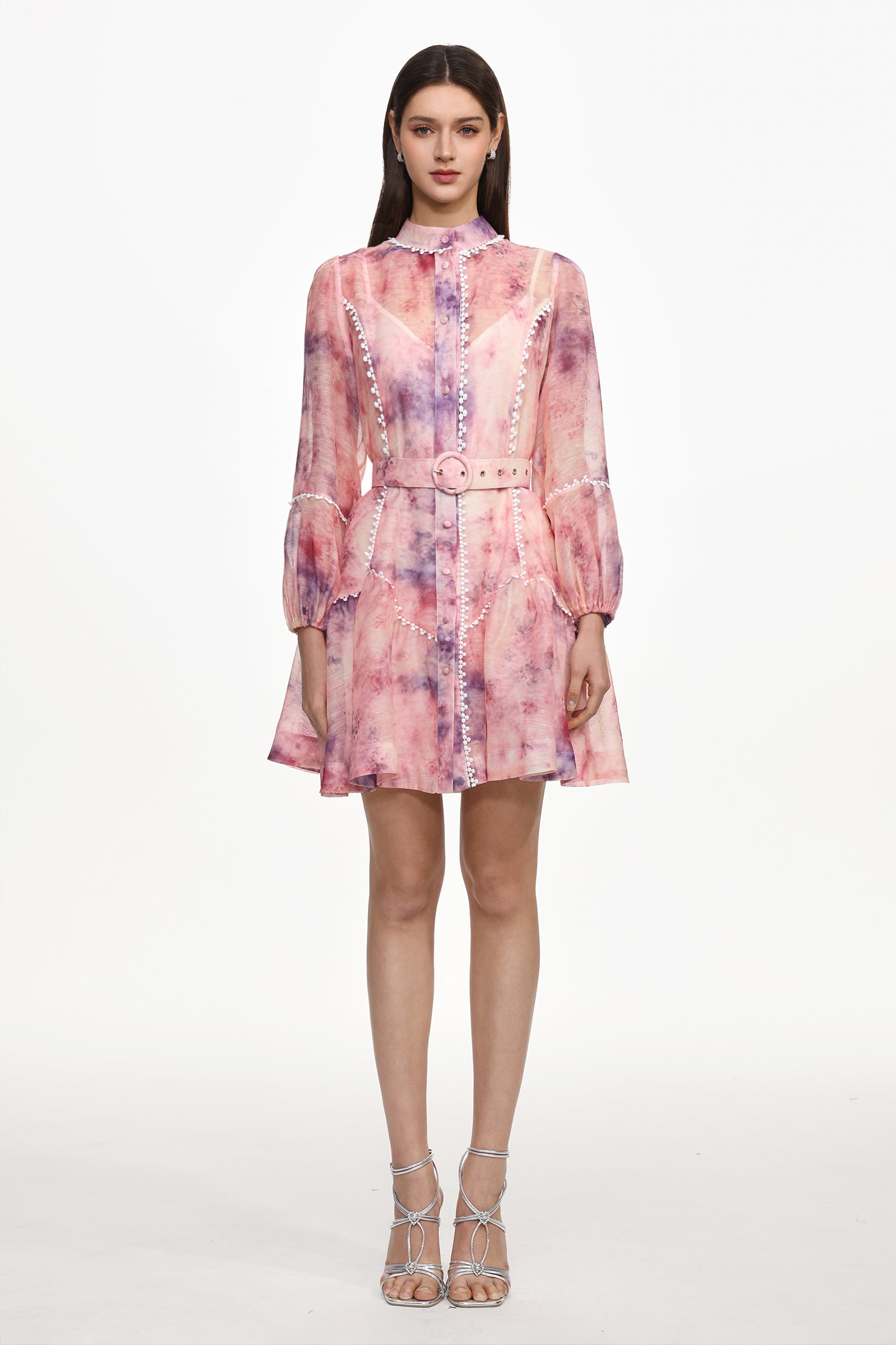 Leko Resort Flowy Long Sleeve Floral Print Woven Mini Dress