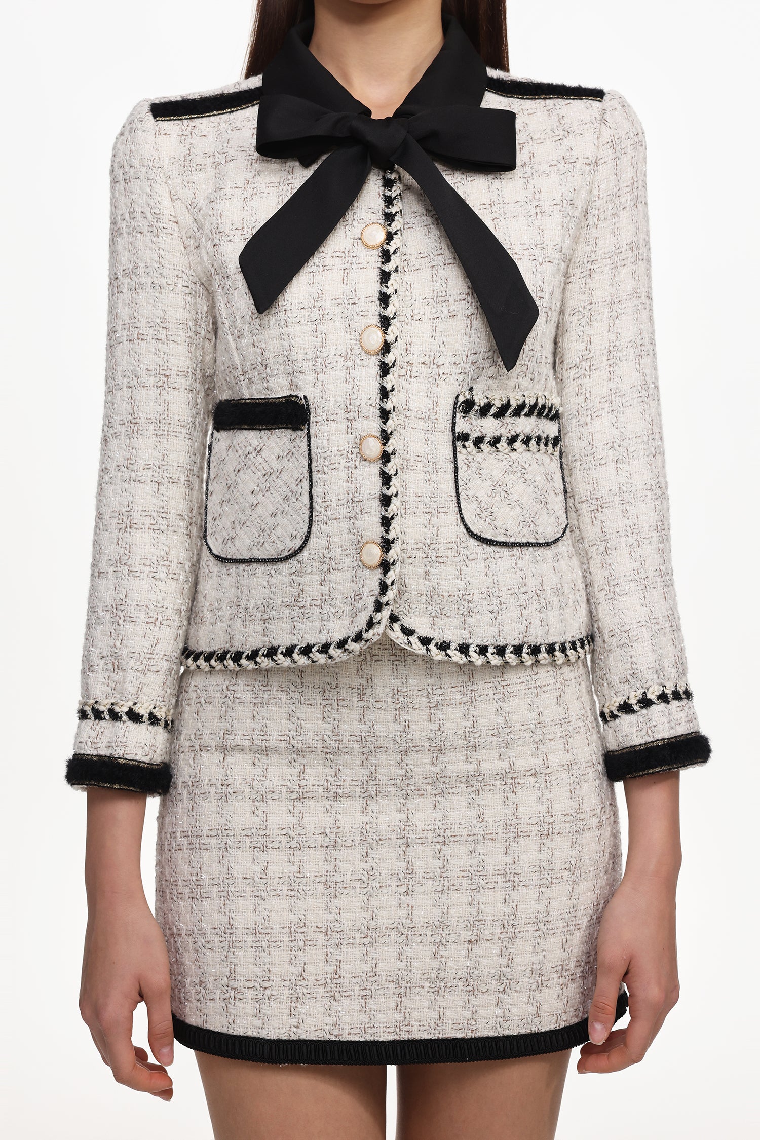 Zambezi Classic Tailored Long Sleeve Bow Tweed Top And Skirt Set	