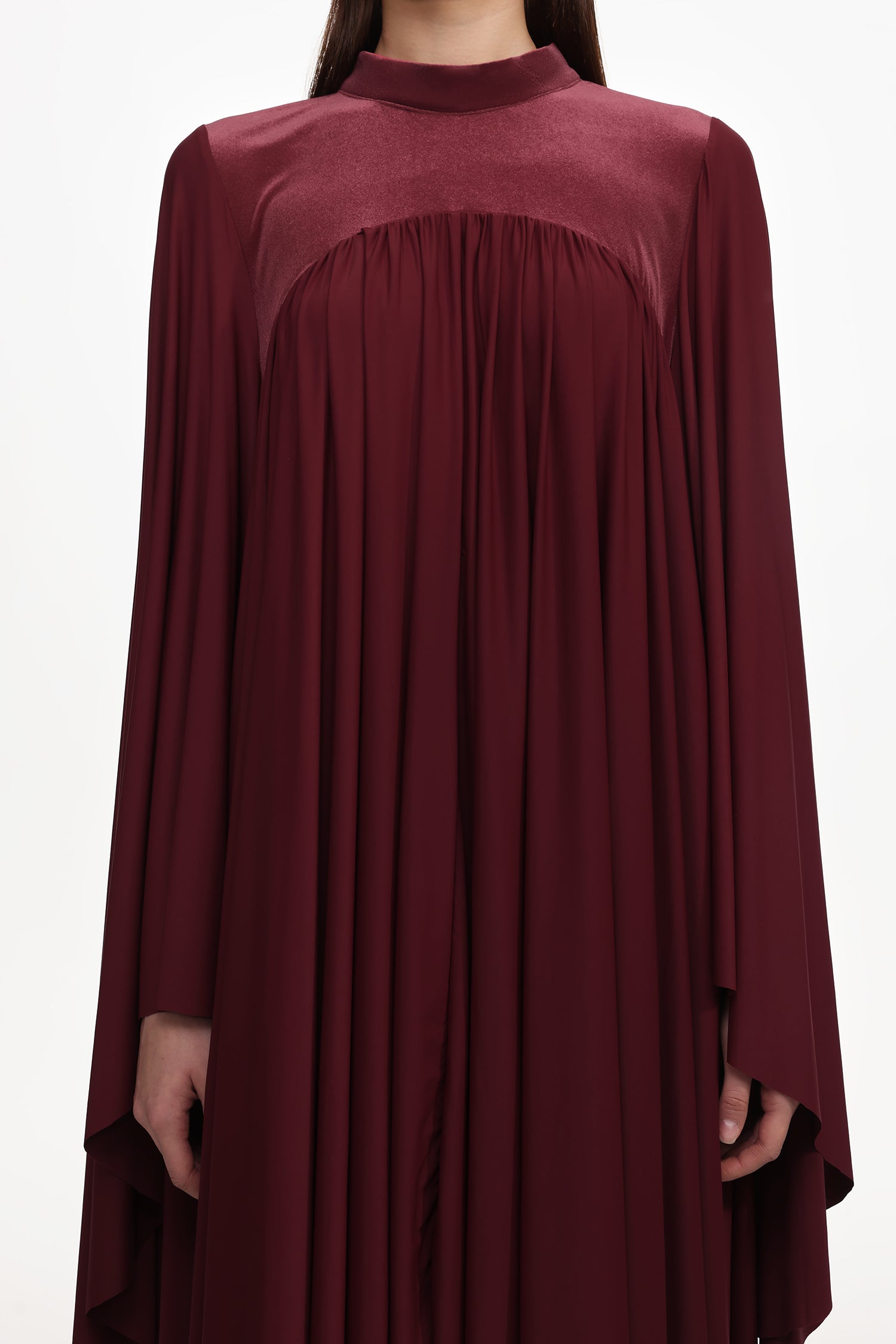Suly Resort Flowy Long Sleeve Pleated Woven Red Maxi Dress