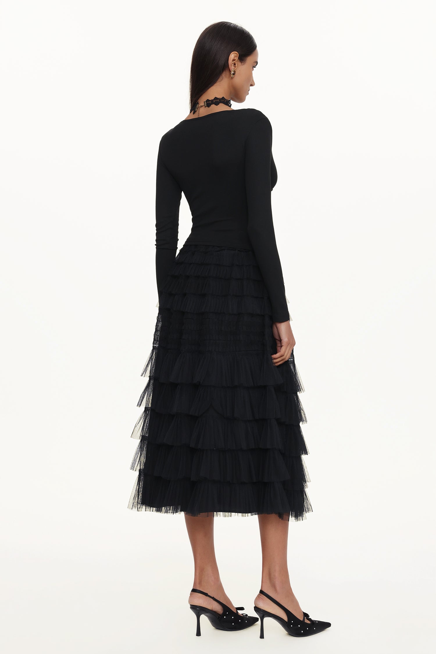 Taj Chic Contour V Neck Long Sleeve Buttoned Layered Lace Maxi Dress	