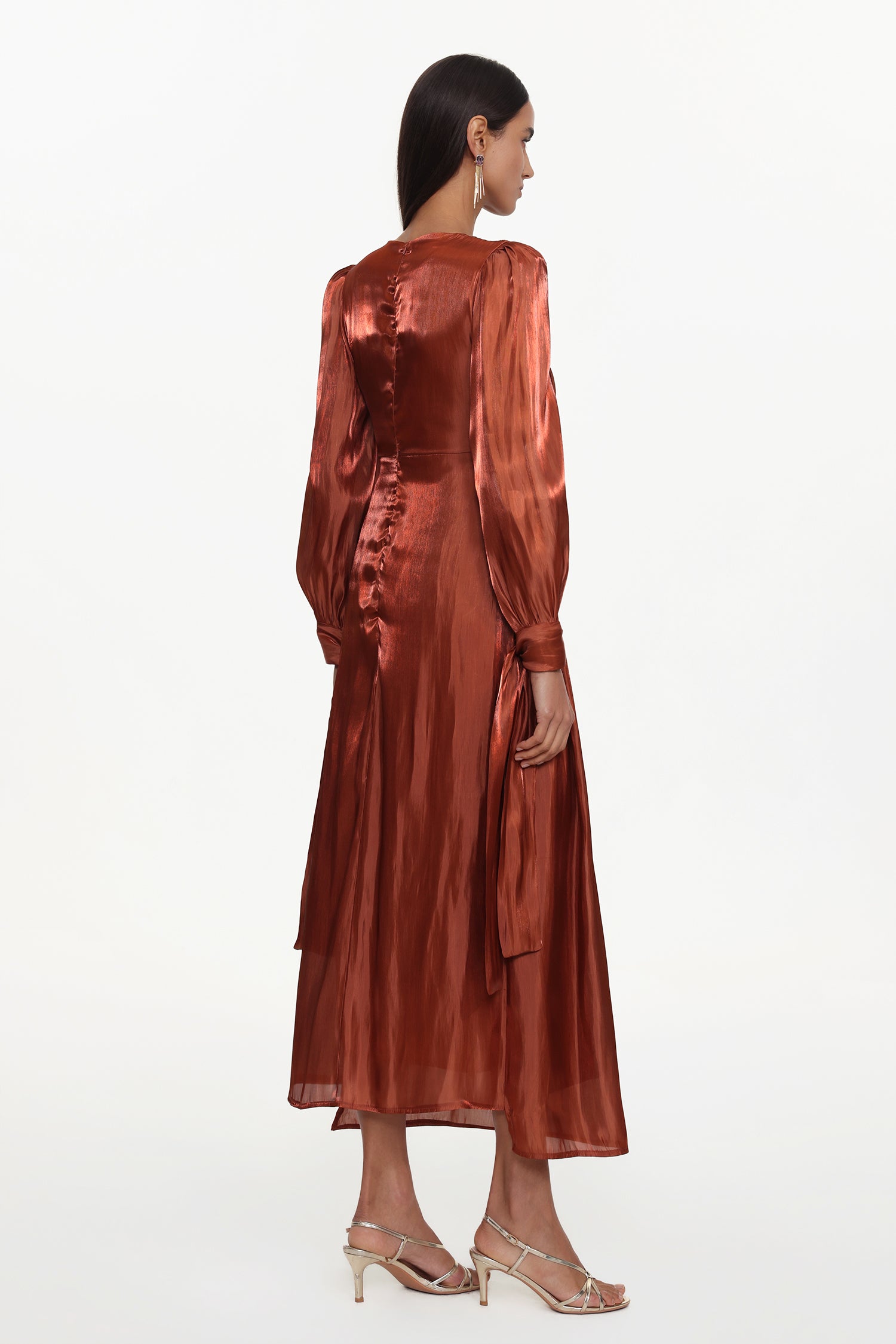 Irregular Resort Flowy Round Neck Long Sleeve Woven Maxi Dress	