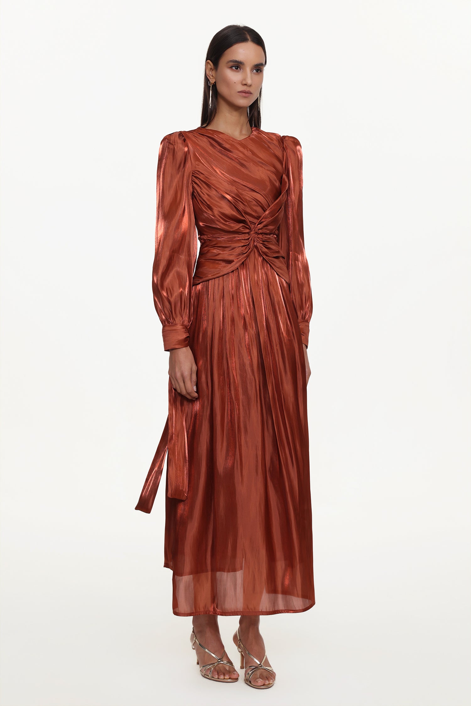 Irregular Resort Flowy Round Neck Long Sleeve Woven Maxi Dress	