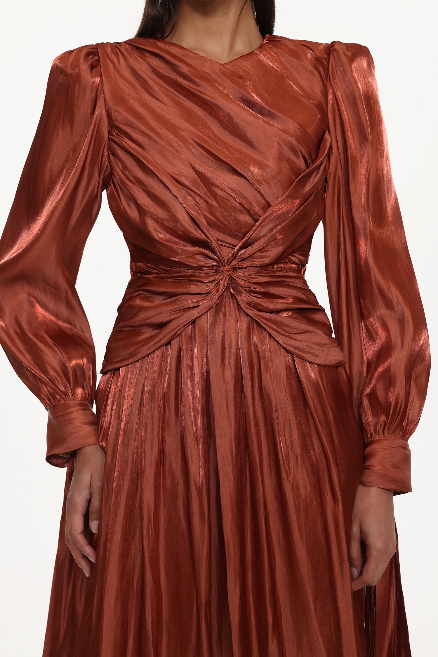 Irregular Resort Flowy Round Neck Long Sleeve Woven Maxi Dress	