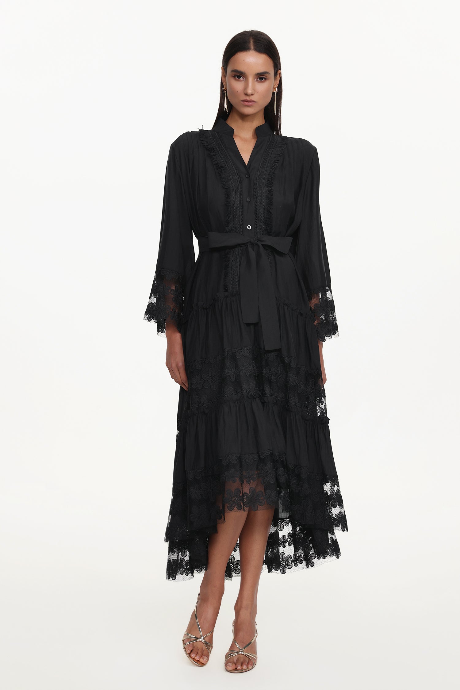 Kava Resort Flowy Long Sleeve Lace Floral Woven Maxi Dress	