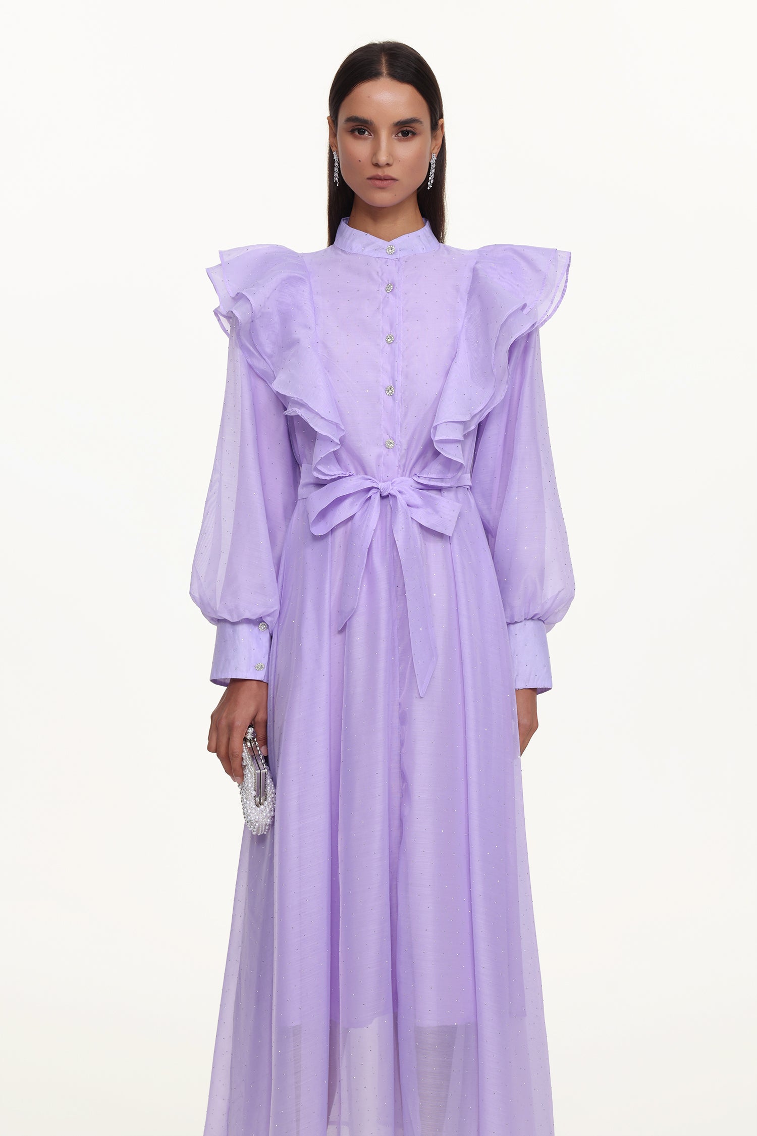 Hattie Resort Flowy Puff Sleeve Ruffle Woven Maxi Dress	