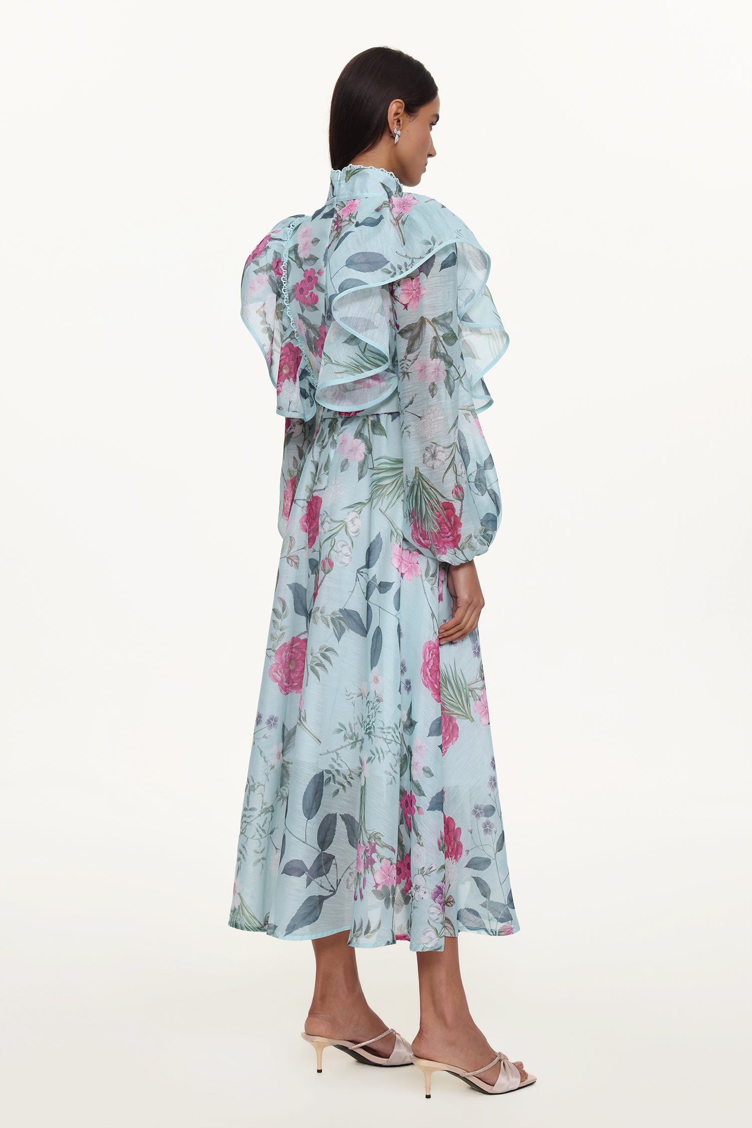 Emberson Resort Flowy Long Sleeve Floral Print Ruffle Woven Maxi Dress	