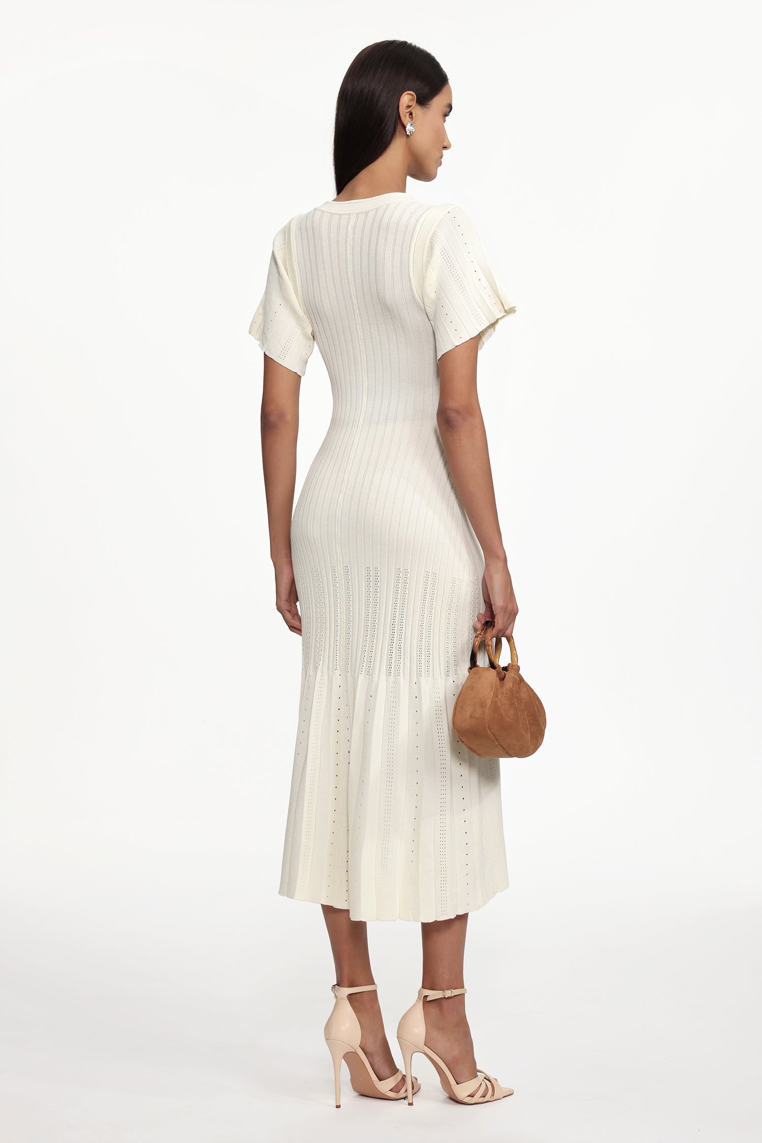 Oberta Elegant Contour Round Neck Short Sleeve Buttoned Knit Maxi Dress	