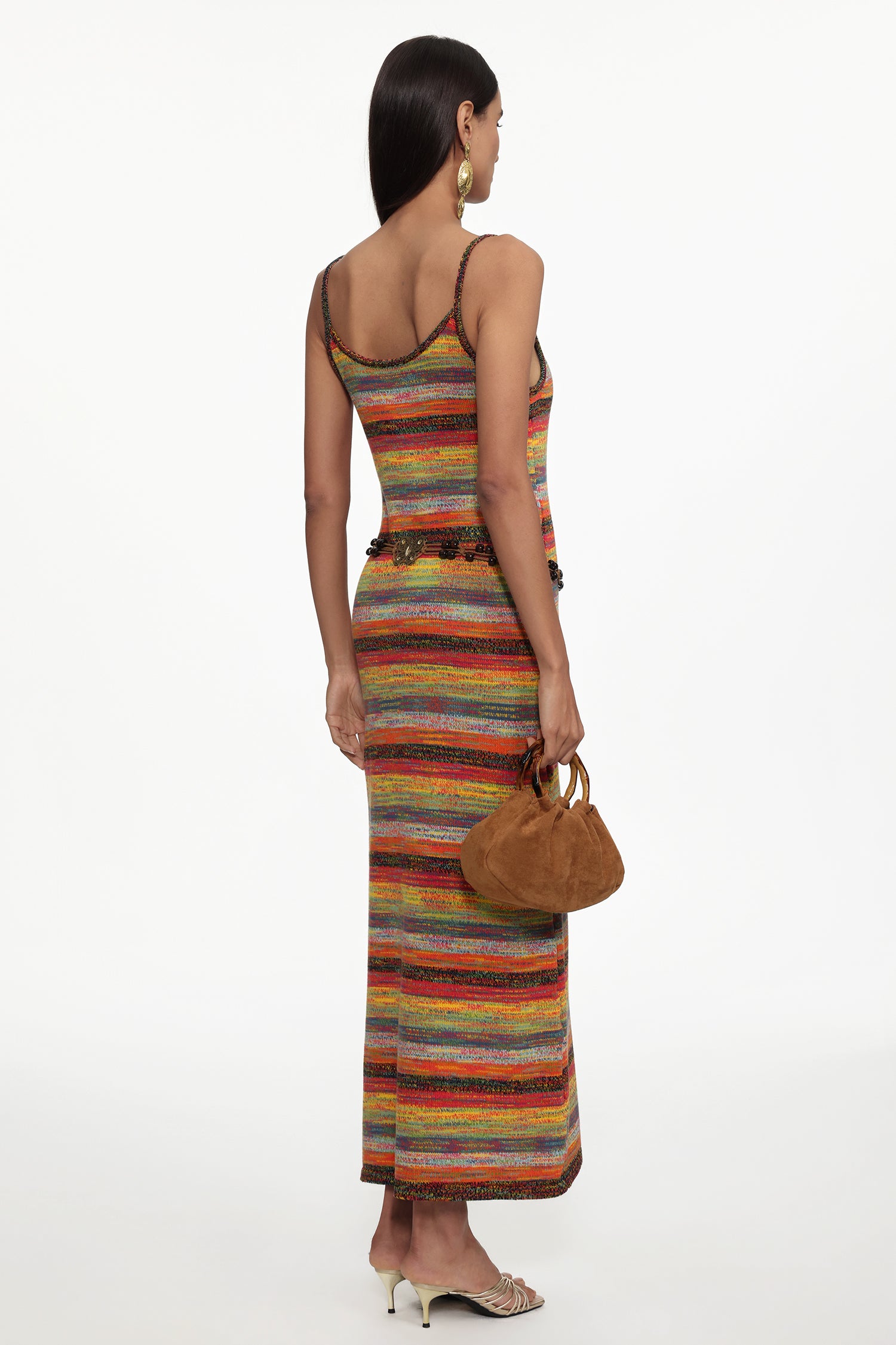 Rika Bohemian Contour Sleeveless Knit Maxi Dress or Braided Belt	
