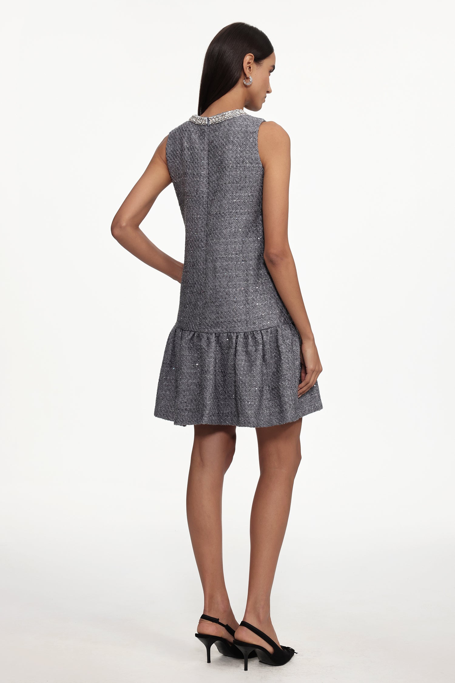 Naya Classic Tailored Round Neck Sleeveless Rhinestone Woven Mini Dress	