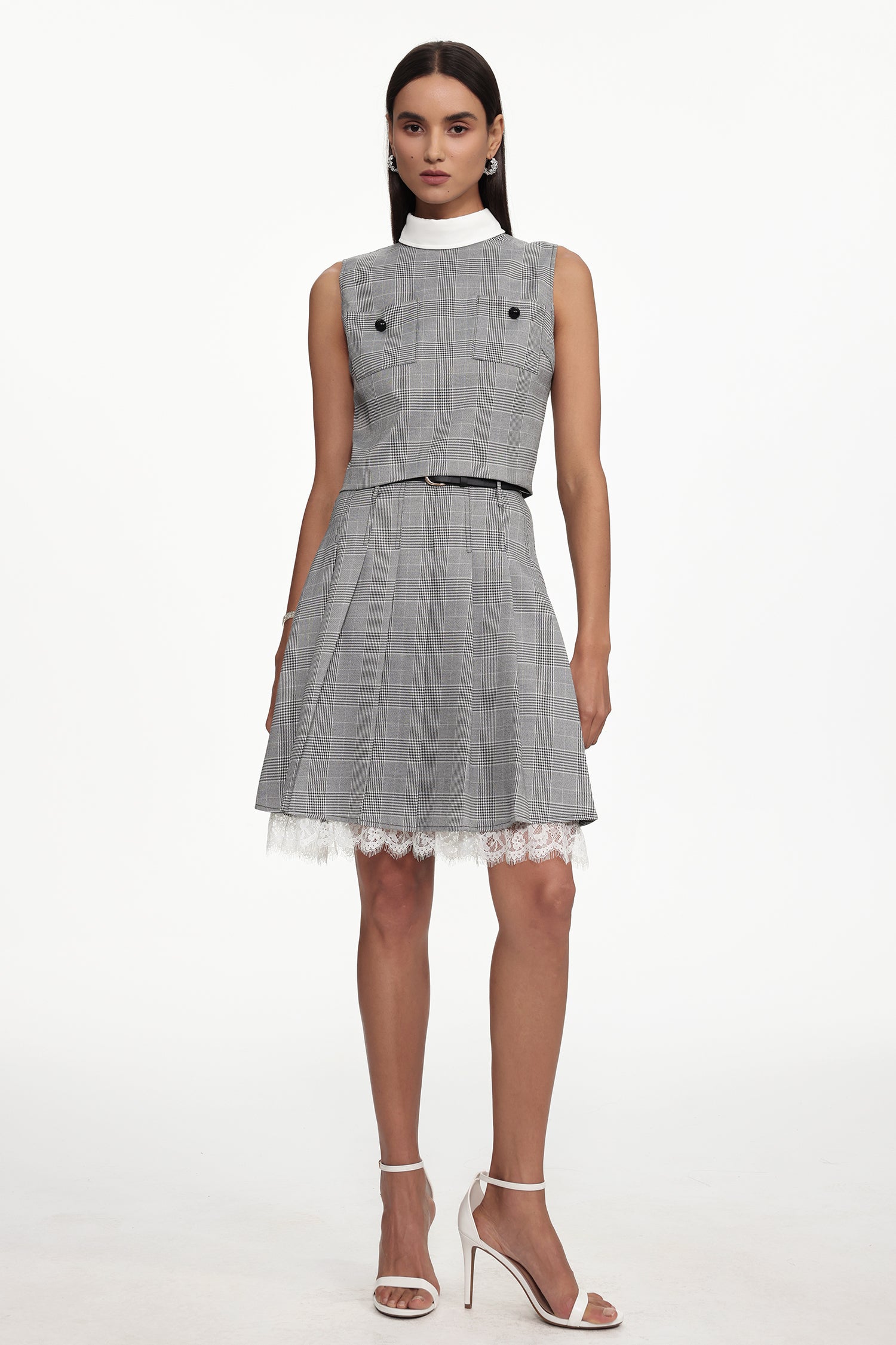 Vera Elegant Tailored Plaid Mini Two Piece Set	