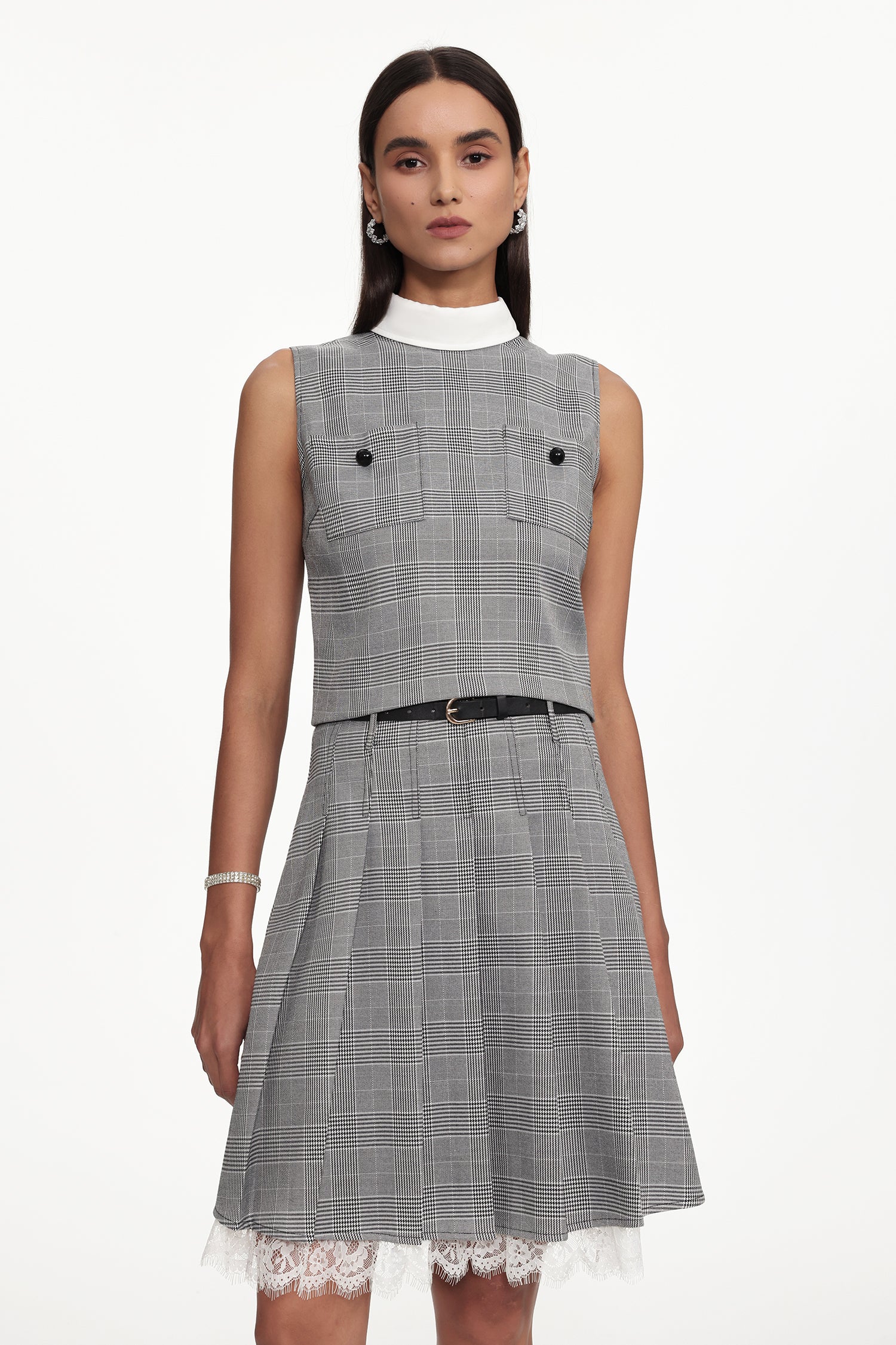 Vera Elegant Tailored Plaid Mini Two Piece Set	