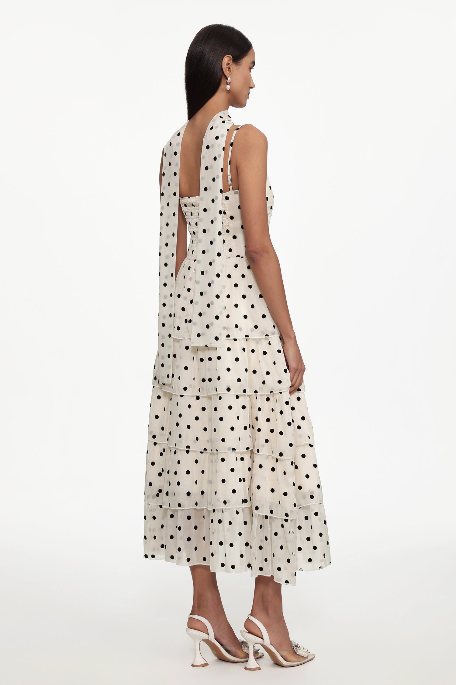 Jalila Romantic Cinched Waist Sleeveless Polka Dot Ruffle Woven Maxi Dress	