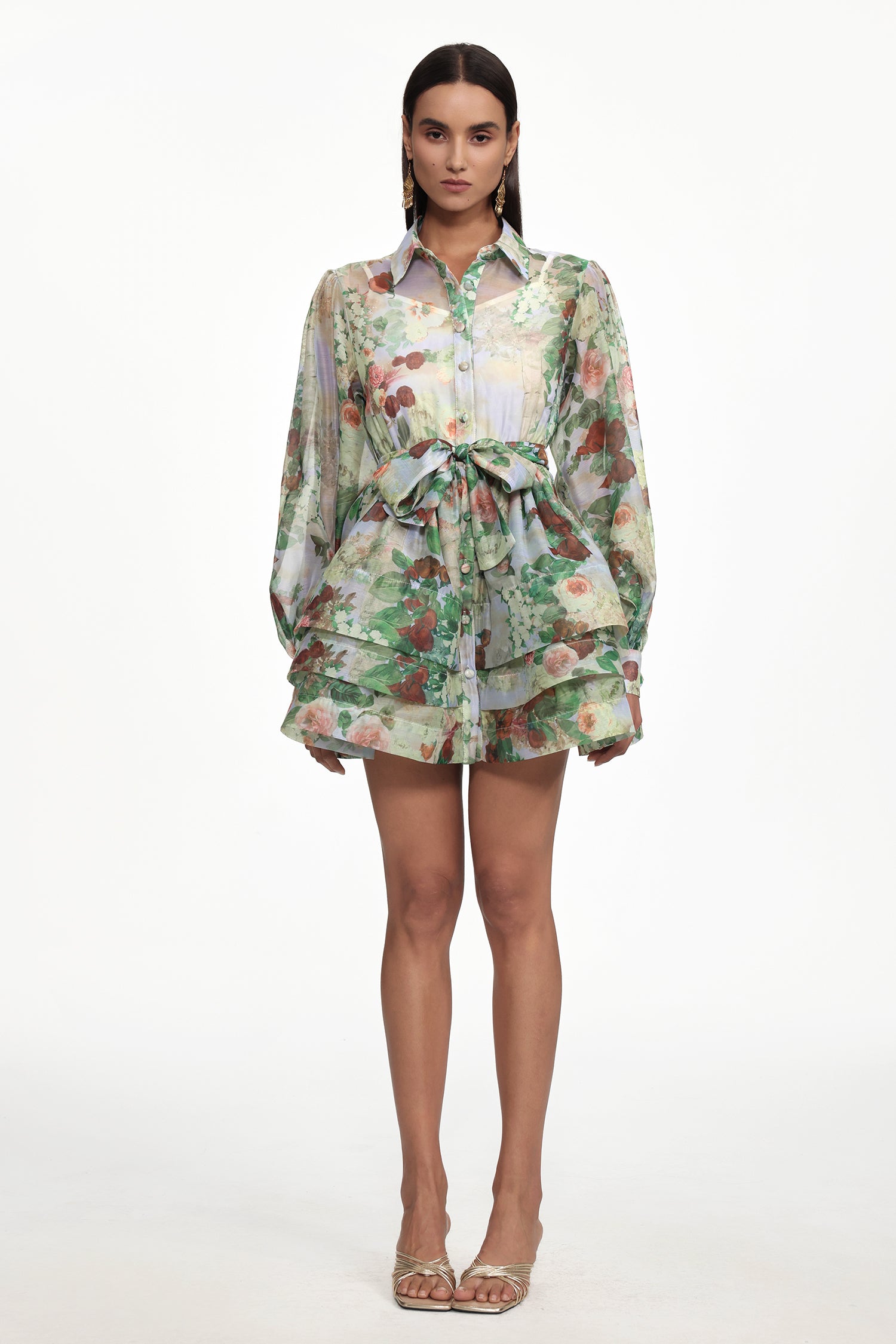 Delly Resort Flowy Long Sleeve Floral Print Ruffle Woven Mini Dress	